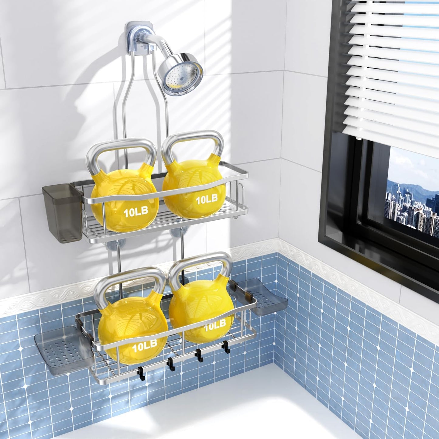 Hanging Shower Caddy Bathroom Organizer: Rustproof Shower Shelf Racks Over Shower Head - No Drilling Inside Bath Shower Rack Shelves Over Showerhead for Shampoo with Soap Holder Chrome