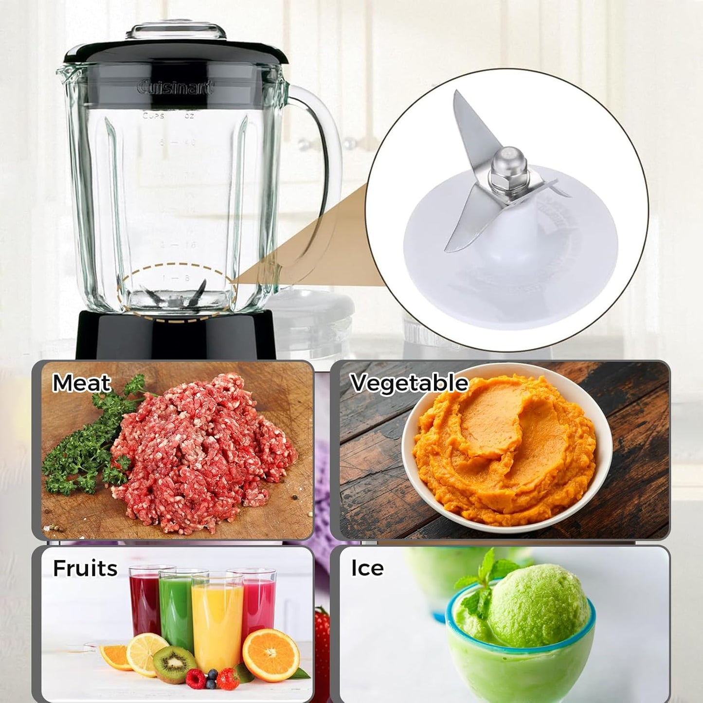 Blender Blade Cutting with 2 Gasket Sealing, Replacement for Cuisinart CBT-500, SB5600, CB600, BFP703, BFP-703, BFP703B, BFP-703CH, SPB7, SPB-7BK, CB8, CB9, BFP-703