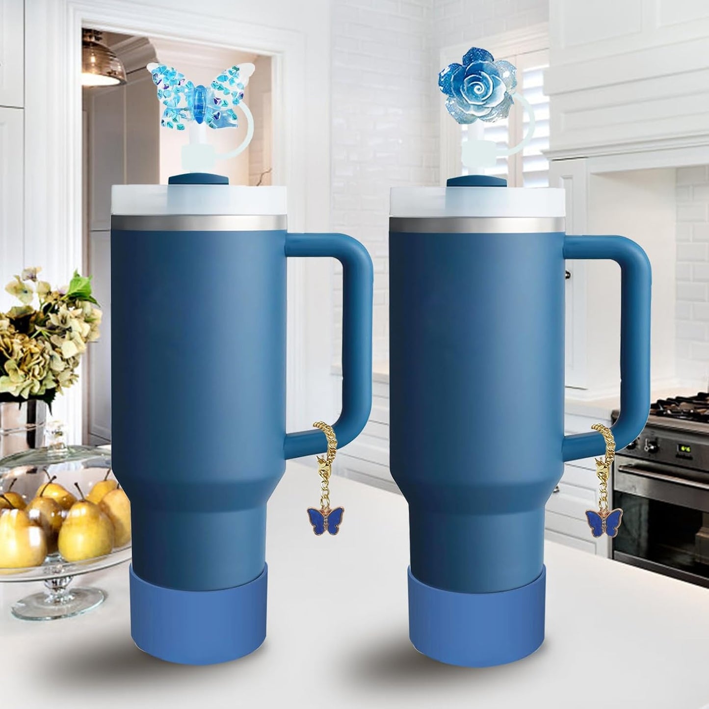 Stanley Cup Accessories Set,Including 2 Pcs 0.4in Straw Cover, 1 Silicone Spill-Proof Stopper Set of 3, 1 Cute Butterfly Handle Charm, 1 Silicone Boot Fits Stanley 40&30 Oz Tumbler (Stargaze)