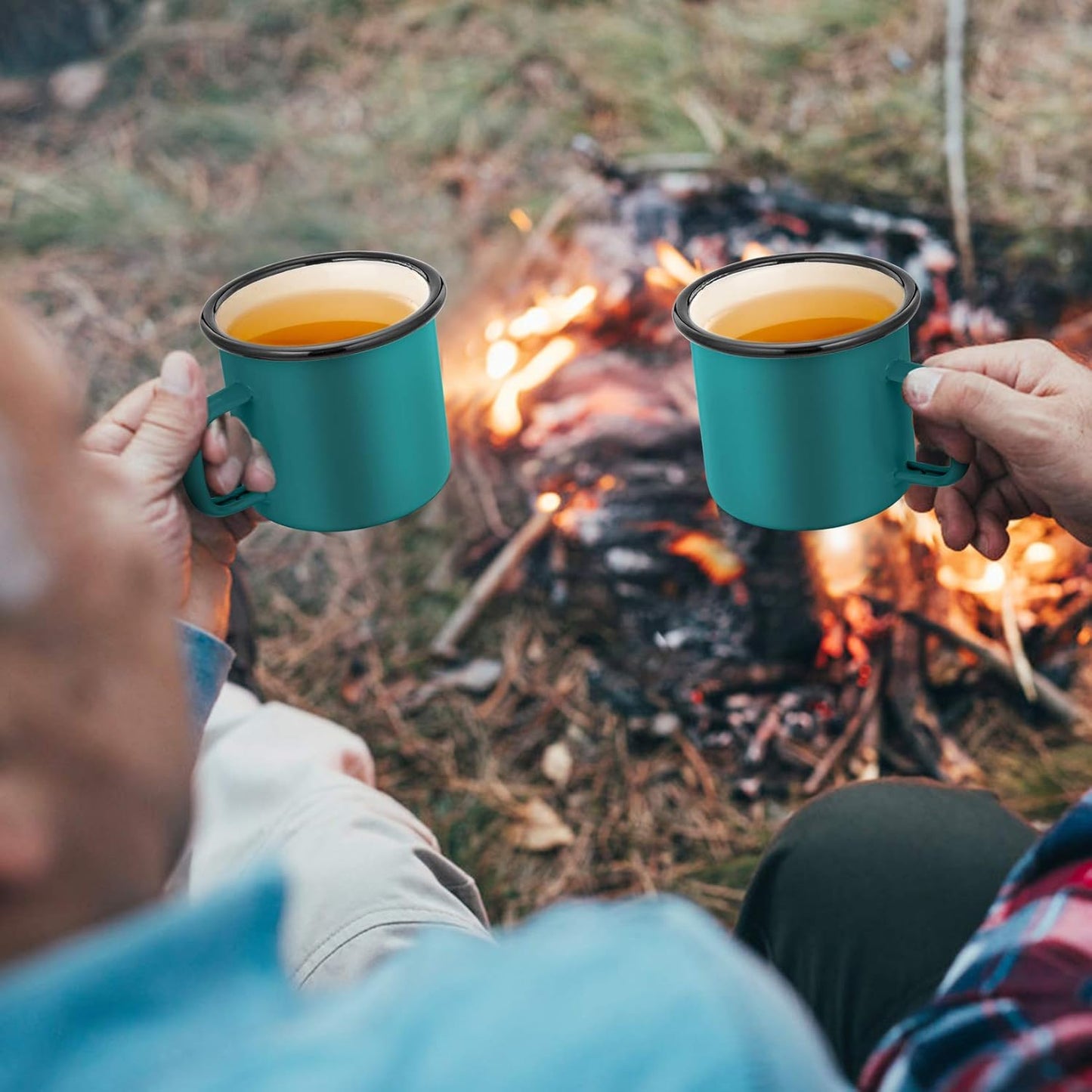 P&P CHEF Enamel Camping Coffee Mug Set of 6, Small Colored Mugs Cups for Family Gathering/Friend Party/Camping/Picnic/Fishing, Lightweight & Portable -12 Ounce, 350ML & Green
