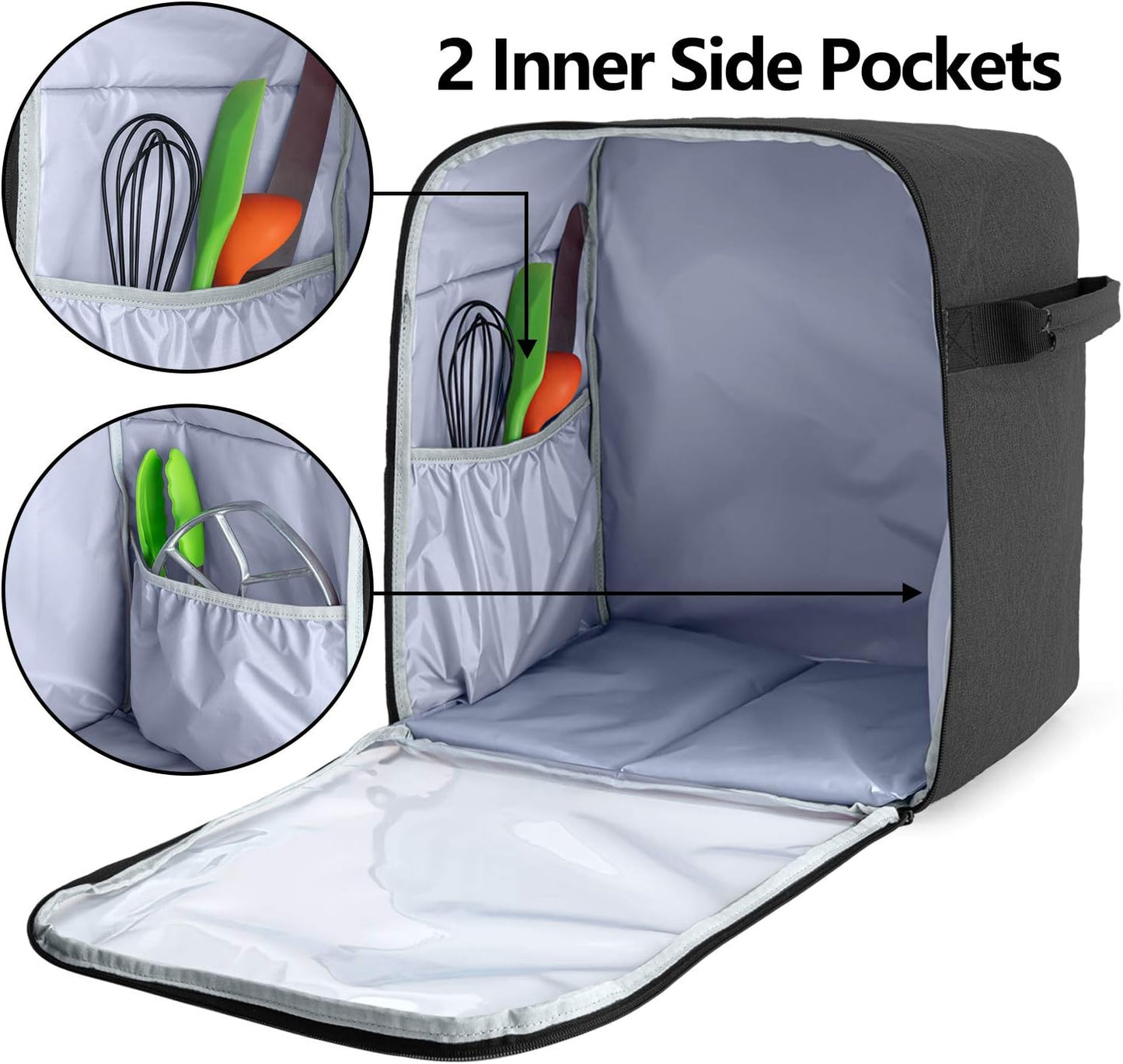 Luxja Dust Cover Compatible with 4.5-Quart and 5-Quart KitchenAid Mixers (with a Bottom Padding Pad), Dust Cover (Clear Front Panel) for Stand Mixers and Extra Accessories, Black (Patented Design)