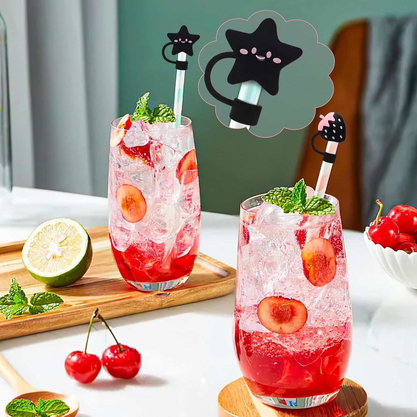 Black Straw Covers Cap for Stanley Cup, 8 Pcs Straw Toppers for Stanley 30&40 Oz Tumbler, Cute Straw Caps Reusable Straw Tips Protectors for 0.4 Inch/10 mm Stanley Cup Accessories