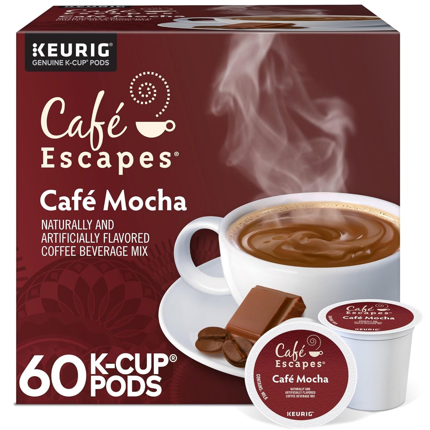 Café Escapes Café Mocha Coffee Beverage, Single-Serve K-Cup Pods, 60 Count
