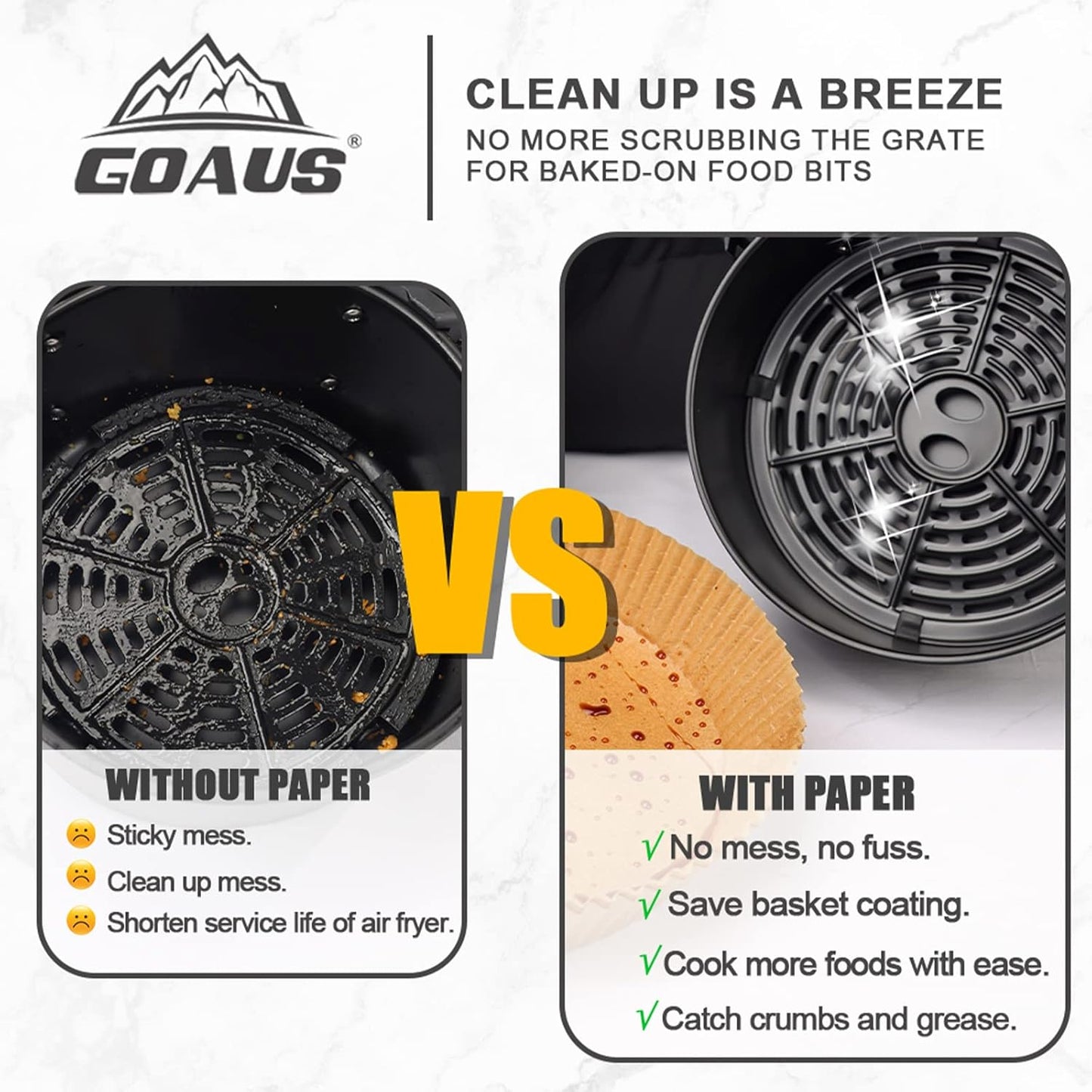 GOAUS Air Fryer 100 Pcs Round Paper Liners Disposable for 2 to 5 Qt Basket, 6.3 inch Unbleached Non-stick Parchment Paper