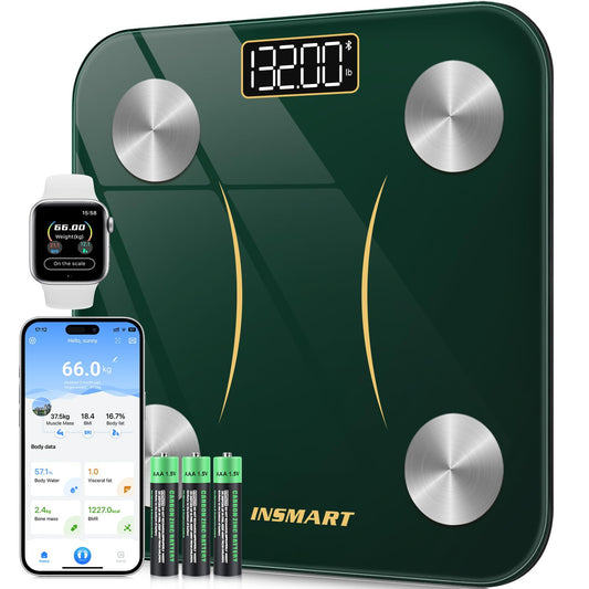 INSMART Smart Scale for Body Weight, Digital Bathroom Scale with BMI, Muscle Mass, Bluetooth Body Fat Scale,17 Body Composition Analyzer with Smart APP Sync Weight Scale, 400 lbs (Green)
