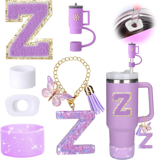 Mity rain 6PCS Cup Accessories Set for Stanley Cup 30oz 40oz tumbler with handle, Including Silicone Straw Topper Cover Cap and Boot, Spill Proof Stopper, Handle Charm, Initials Sticker (Letter Z)