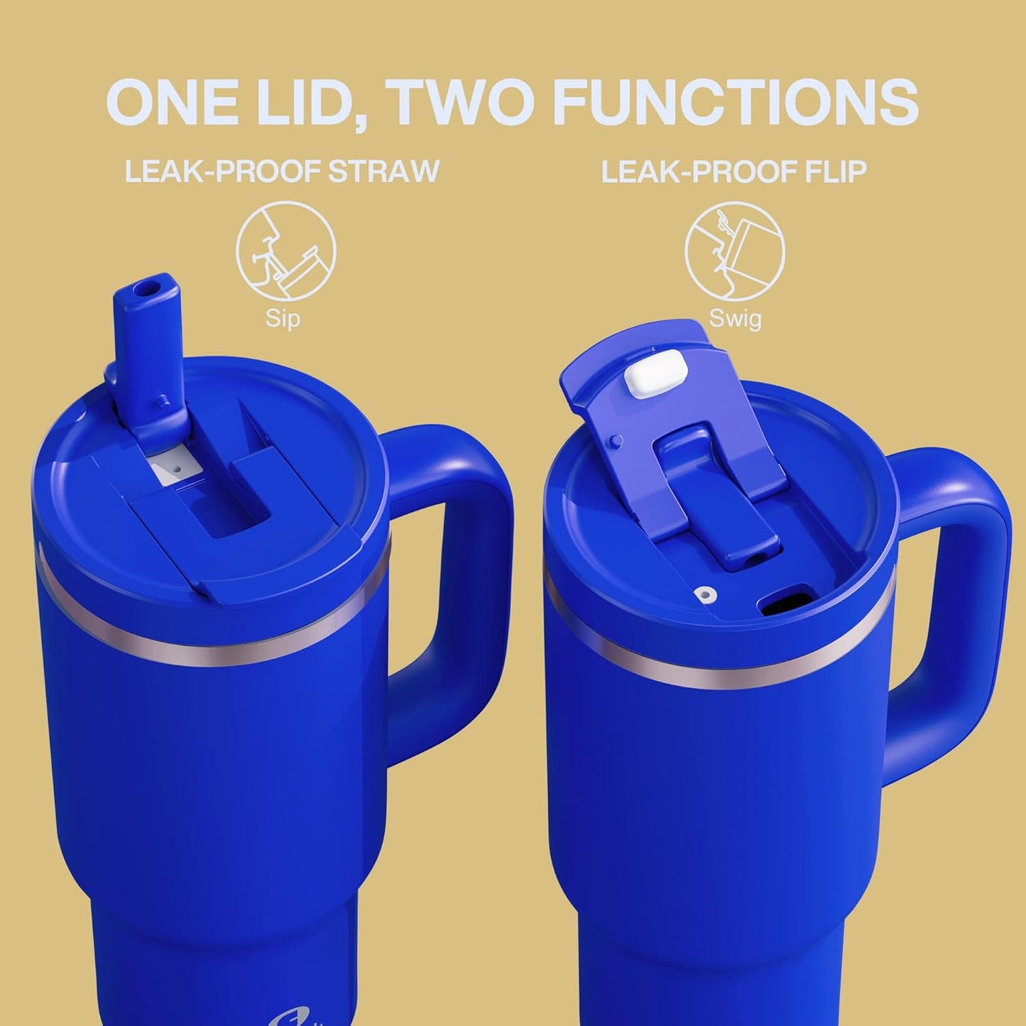 32 oz Tumbler with Handle and Straw: Stainless Steel Insulated Tumbler Keeps Cold for 24 Hours, Leakproof Travel Cup Fits in Cup Holder and BPA-Free,Royal Blue