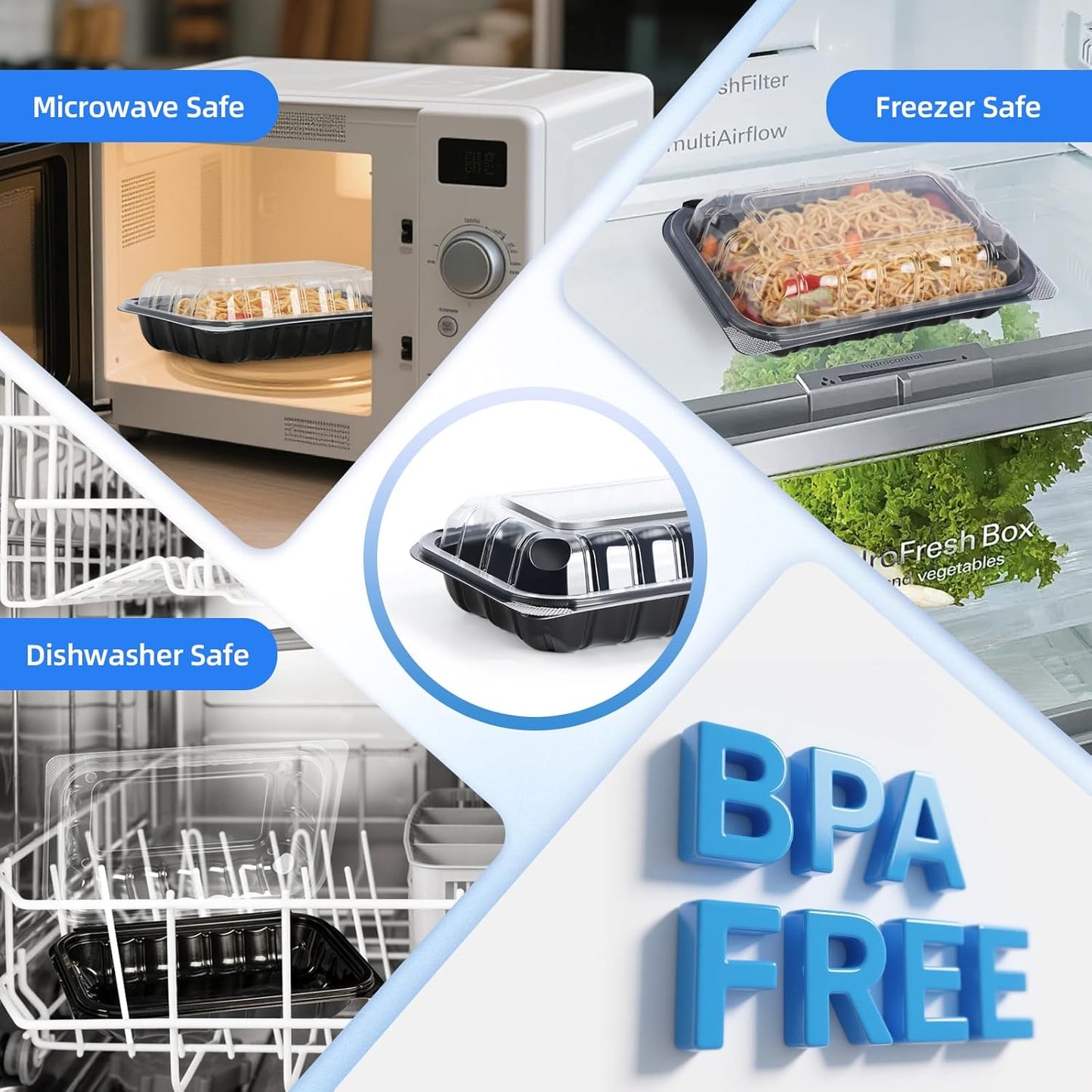 YANGRUI Food Containers 9x6 Inch 27 oz 30 Pack - Anti Fog Clear Lid for Display | BPA Free PP Plastic | Reusable Heavy Duty Freezer & Microwave Safe | Shrink-Wrap Freshness Bakery Takeout Container