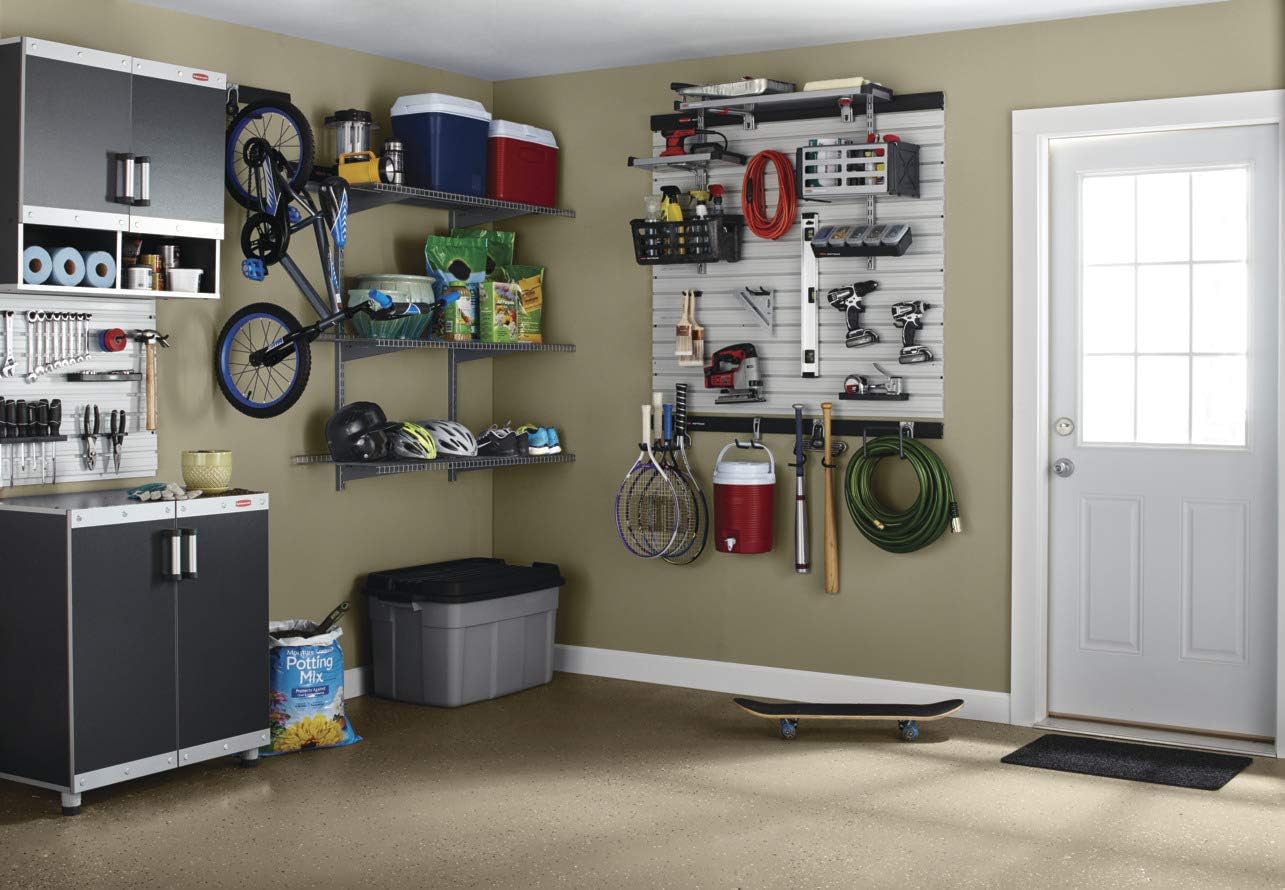 Rubbermaid FastTrack Rail Large Shelf Organization System, Holds up to 50 Pounds, Ideal for Cleaning Products/Garden Supplies/Laundry Products