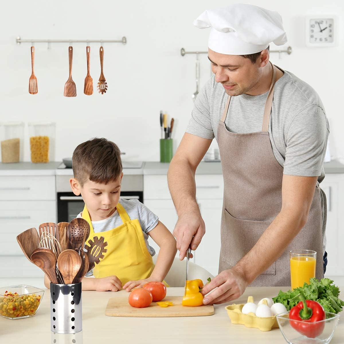 10 Pack Wooden Utensils for Cooking, Wood Utensil Set for Kitchen, Teak Wooden Spoon for Cooking, Non-Stick Spatula Ladle