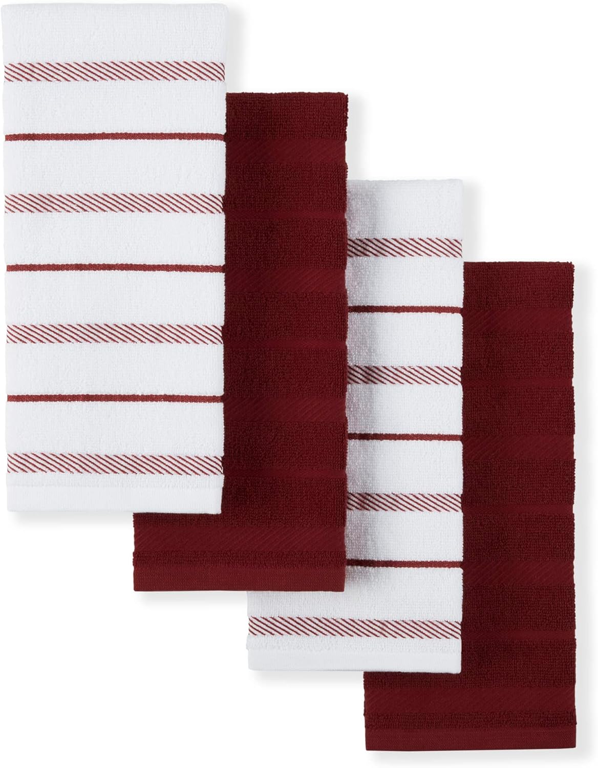 KitchenAid Albany Kitchen Towel 4-Pack Set, Smoked Paprika Red/White, 16"x26"