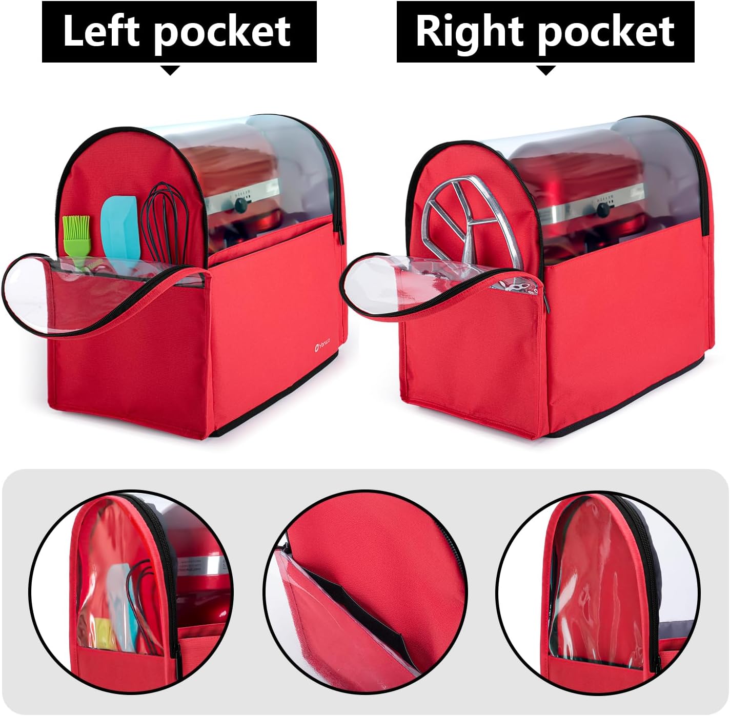 Yarwo 2026 Upgraded Stand Mixer Cover Compatible with 6-8 qt KitchenAid Mixer, Visible Dust Cover with Multiple Pockets for Extra Kitchen Accessories, Red