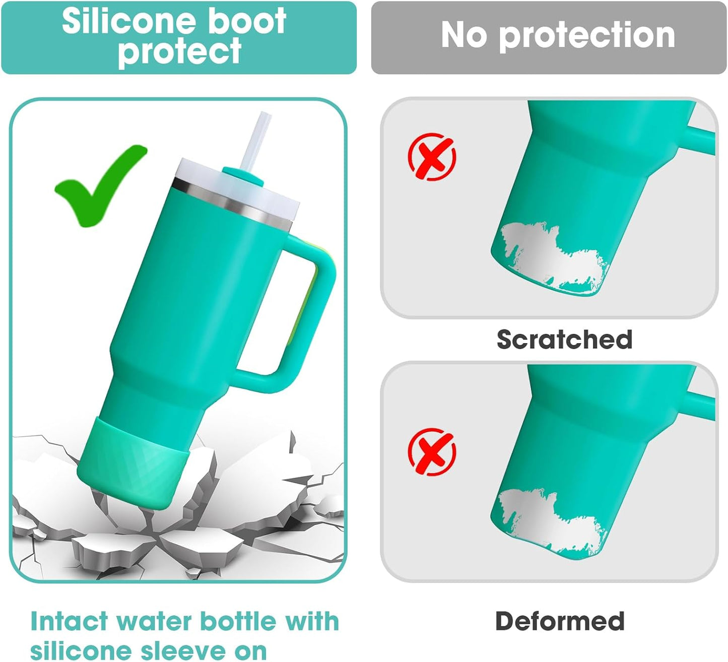 Upgrade 2PCS Protective Silicone Boot Bumper for Stanley Quencher Adventure 40oz 30oz IceFlow 20oz 30oz Tumbler, Water Bottle Bottom Sleeve Cover Accessories for Stanley Mug Cup(Cyan)