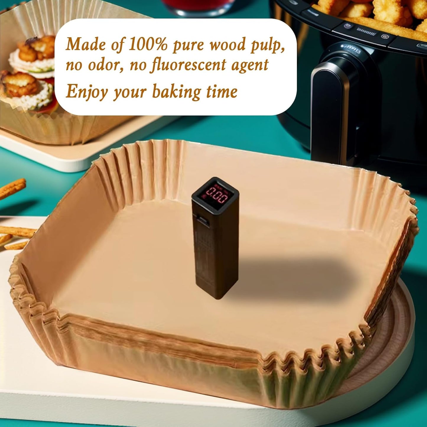 Square Air Fryer Liners Disposable, 100pcs Nonstick Parchment Paper Liners Air Fryer Paper Liners For 2-5 Qt AirFryer Baking Roasting Microwave (Square 6.5Inch)