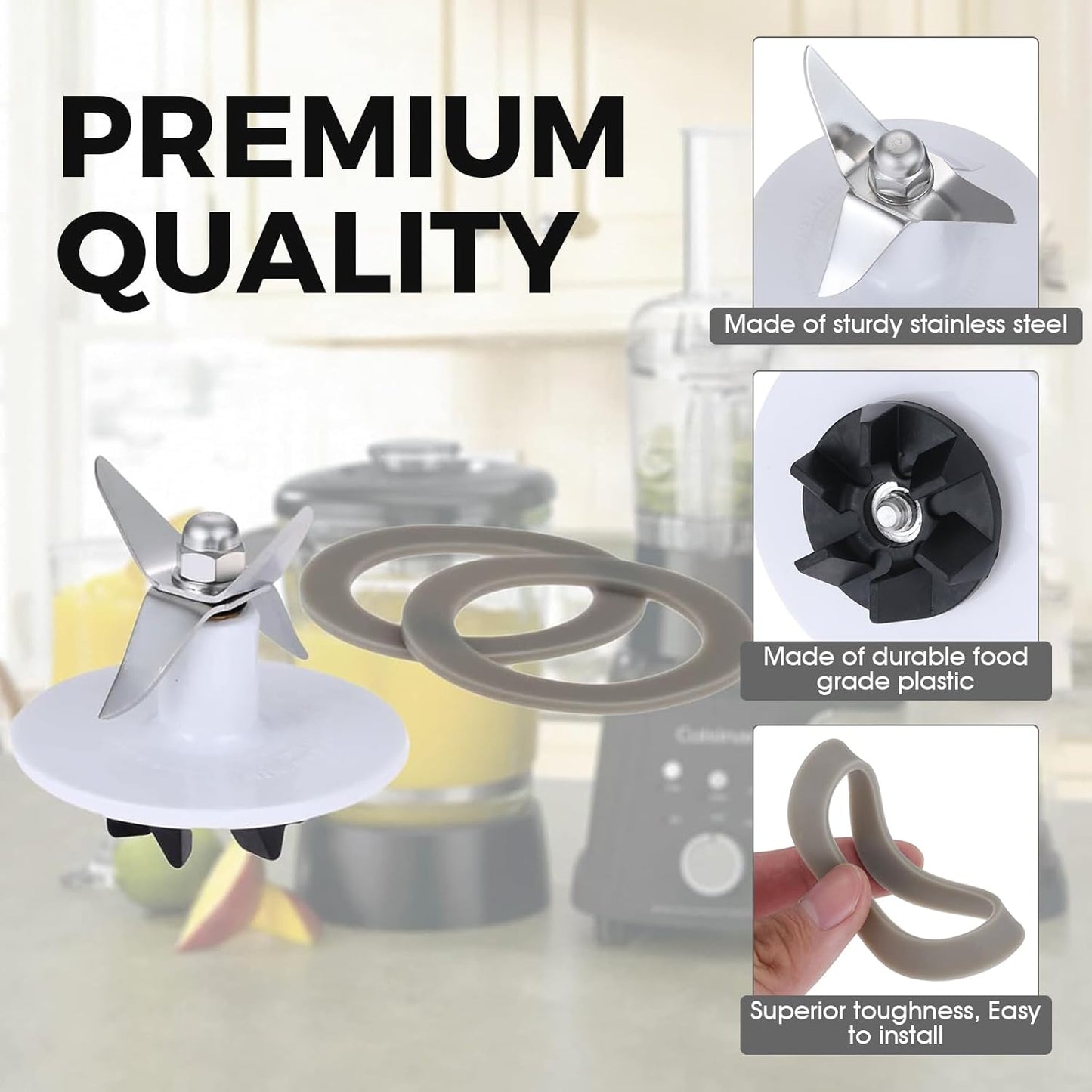 Blender Blade Cutting with 2 Gasket Sealing, Replacement for Cuisinart CBT-500, SB5600, CB600, BFP703, BFP-703, BFP703B, BFP-703CH, SPB7, SPB-7BK, CB8, CB9, BFP-703