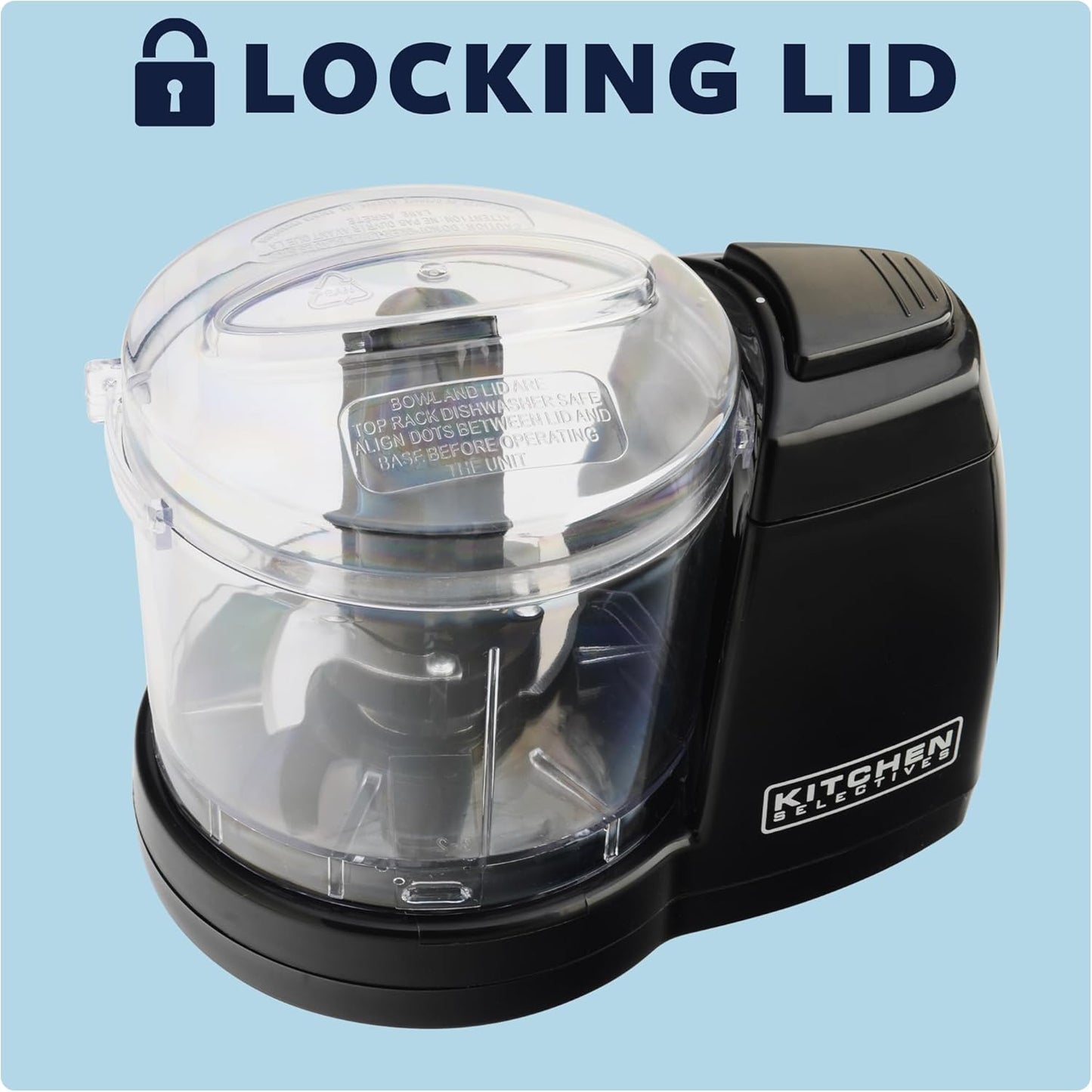 Kitchen Selectives Mini Chopper by Select Brands - Mini Electric Food Chopper for Kitchen Appliances - Features Dishwasher-Safe Parts - Chops, Minces & Dices - 1-1/2 Cups, Black