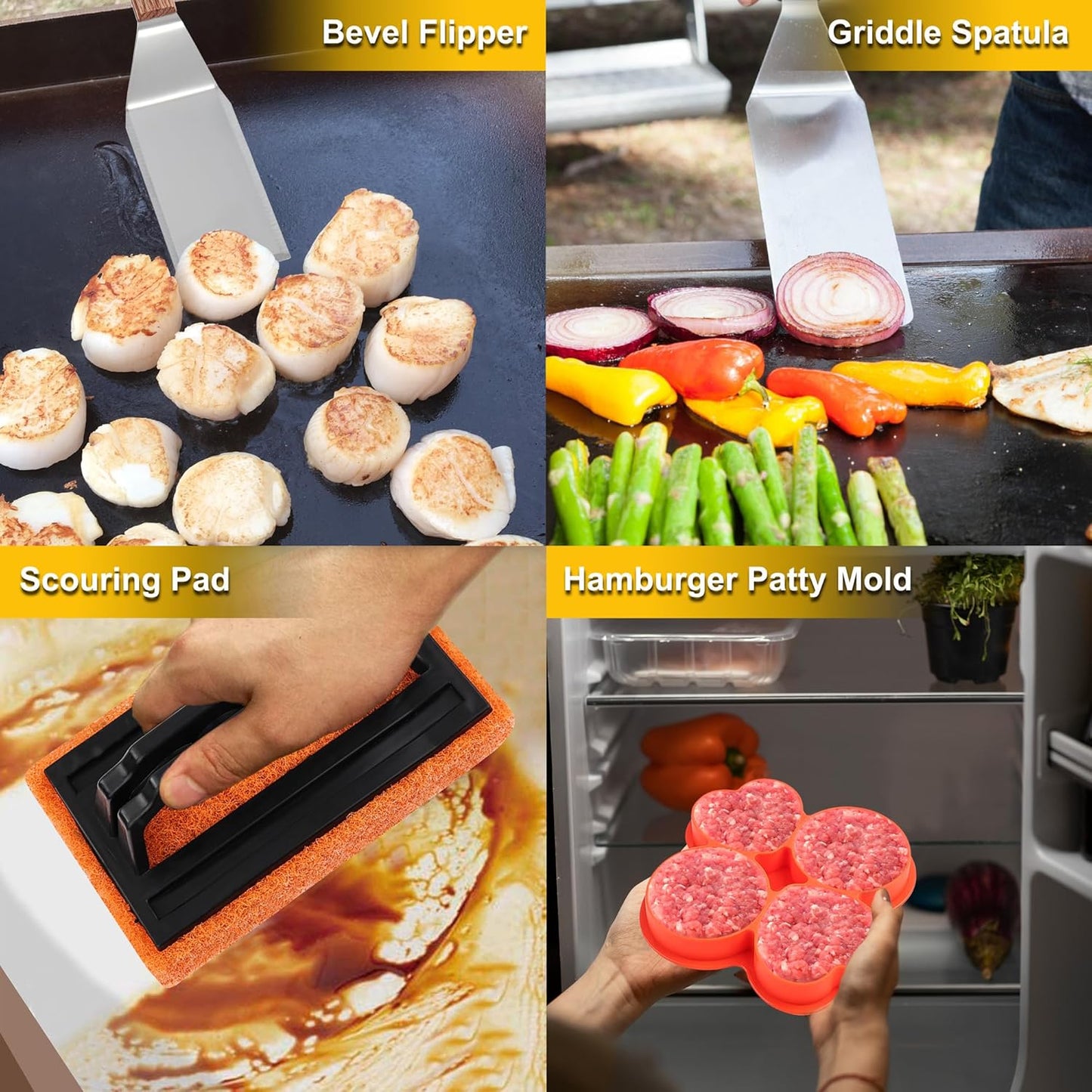 ROMANTICIST 132PC Professional Griddle Accessories Kit - Heavy Duty Stainless Steel Grill Spatula Set for Grill Griddle Hibachi Flat Top Outdoor Cooking - Great Grill Gift on Birthday Wedding