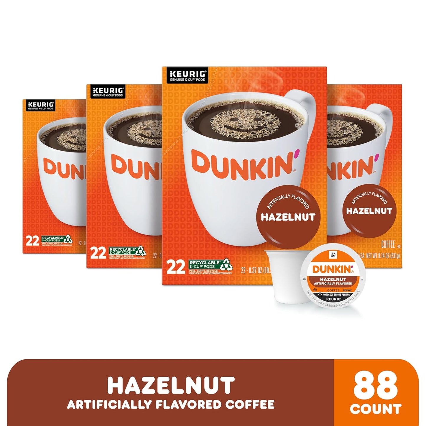 Dunkin' Hazelnut Flavored Coffee, 88 Keurig K-Cup Pods