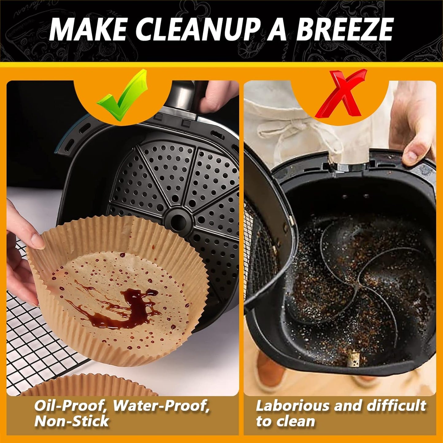 Air Fryer Disposable Paper Liners for Chefman 8qt, 10.3 Inch Large Air Fryer Liners Non-stick Oil Resistant, Waterproof, Food Grade Parchment Paper Liner for Roasting Microwave