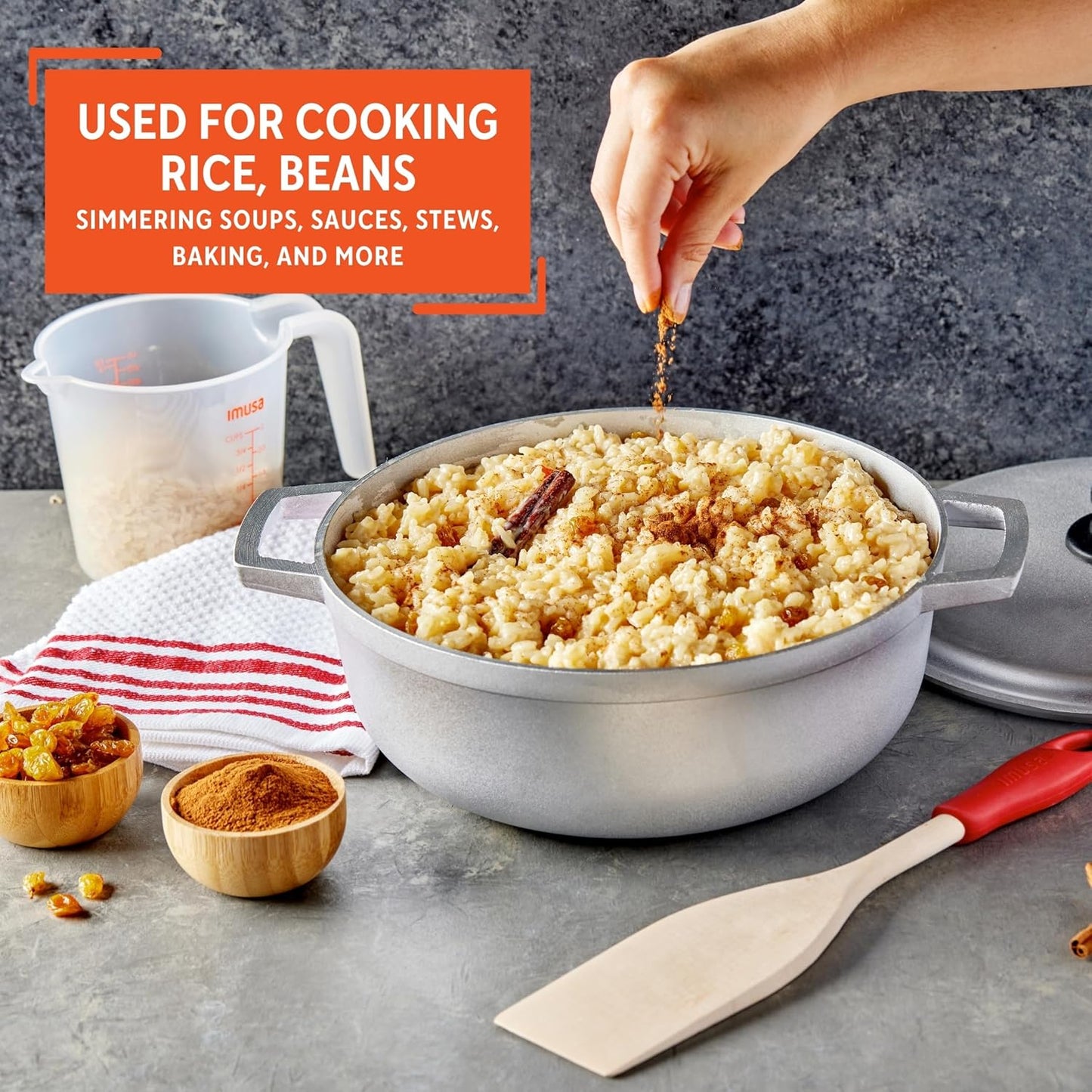 IMUSA Caldero Stock Pot with Aluminium Lid 2QT, Cast Aluminum, Perfect for Serving Small Groups, Riveted Handles, Made in Colombia, Silver