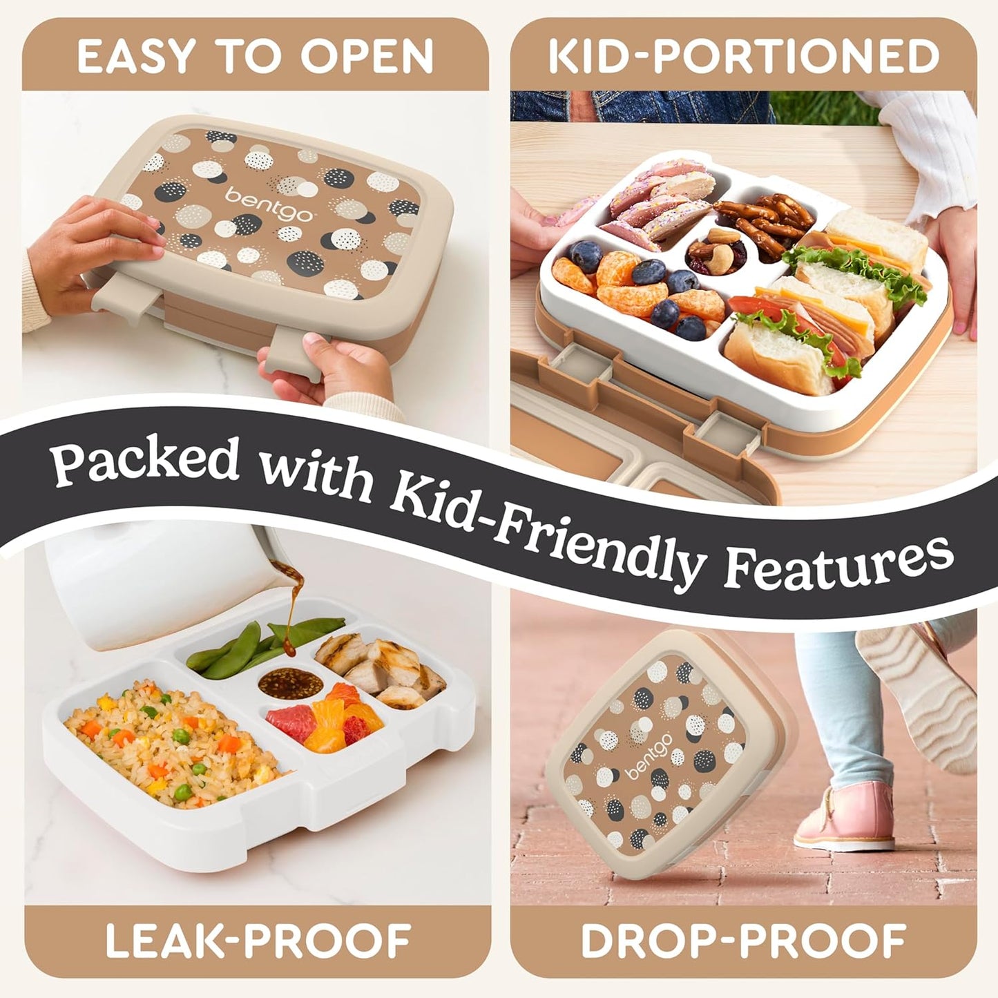 Bentgo Kids 5-Compartment Leak-Proof Bento-Style Lunch Box (Whimsy & Wonder Collection) - Ideal for Ages 3-7, Drop-Proof & Durable, Dishwasher Safe, & PFAS & BPA-Free Materials (Spots & Dots)