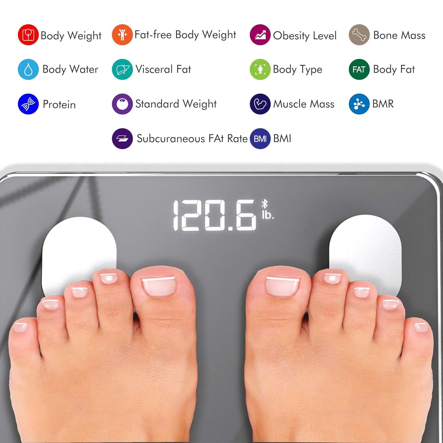 KONQUEST Smart Scale for Body Weight, Digital Bathroom Scale BMI Weighing Bluetooth Body Fat Scale, Body Composition Monitor Health Analyzer with Smartphone App, 400 lbs - Cool Gray