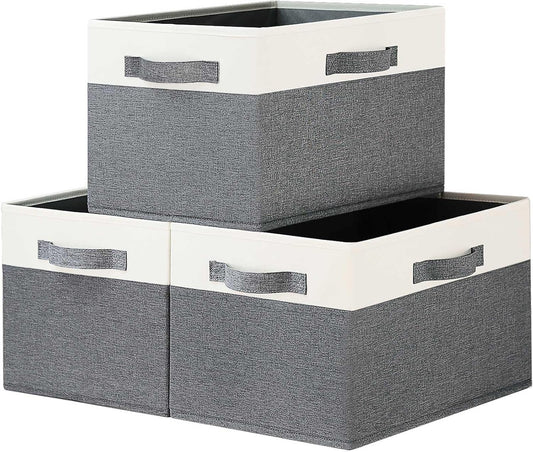 GhvyenntteS Large Closet Storage Bins with 3 Handles, 15x11x9.6 Inch Storage Baskets for Shelves, Foldable Fabric Storage Bins for Shelves, Closet Organizers and Storage Boxes 3 Pack