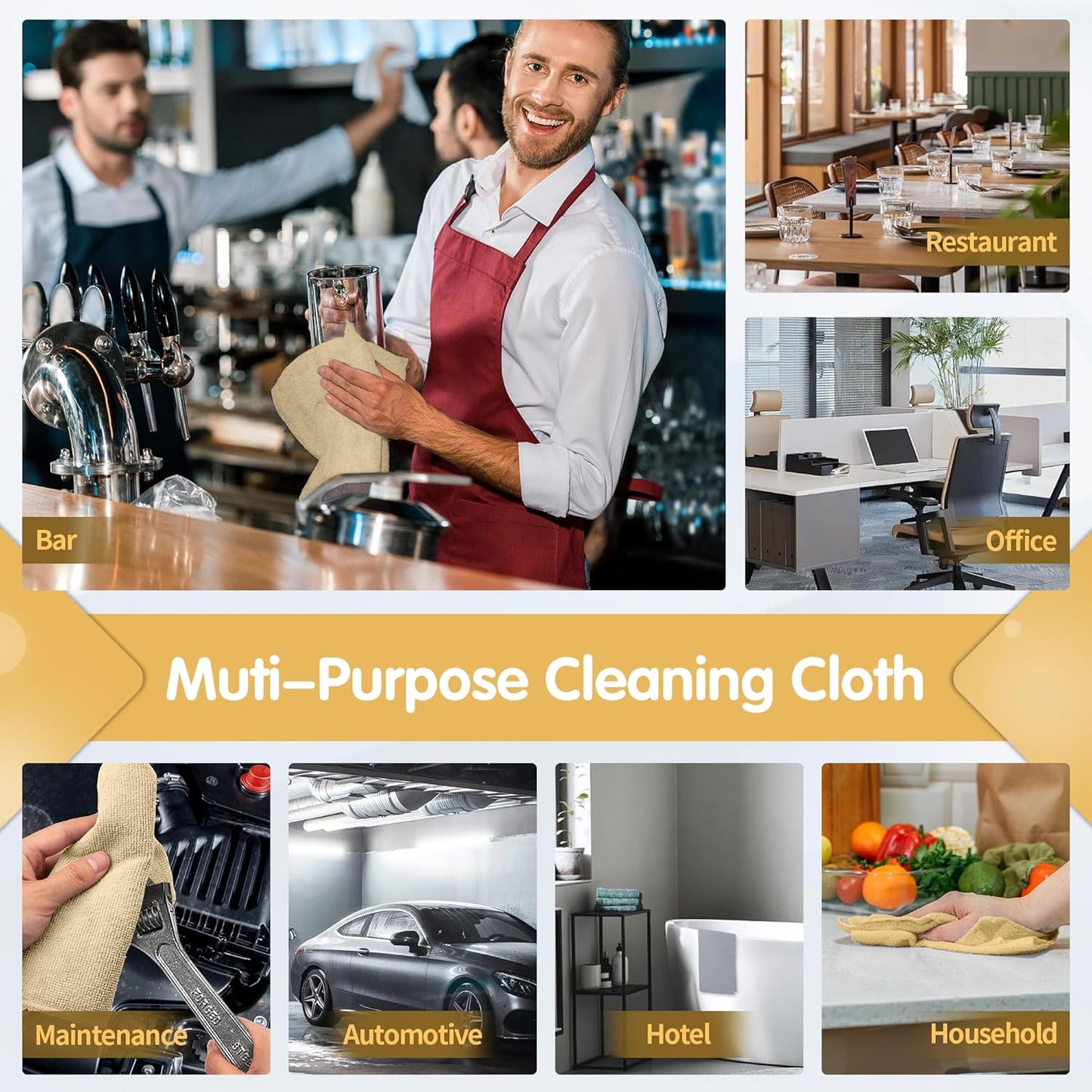 FIXSMITH Beige Microfiber Cleaning Cloth -Pack of 8, Highly Absorbent Cleaning Rags, 16"X12" All Purpose Cleaning Towels for Housekeeping, Kitchen, Car, Lint Free and Reusable Microfiber Towels