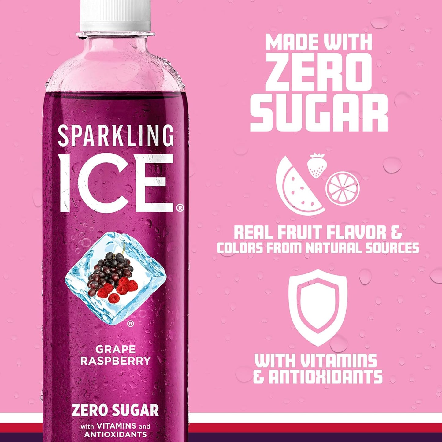 Sparkling Ice, Grape Raspberry Sparkling Water, Zero Sugar Flavored Water, with Vitamins and Antioxidants, Low Calorie Beverage, 17 fl oz Bottles (Pack of 12)