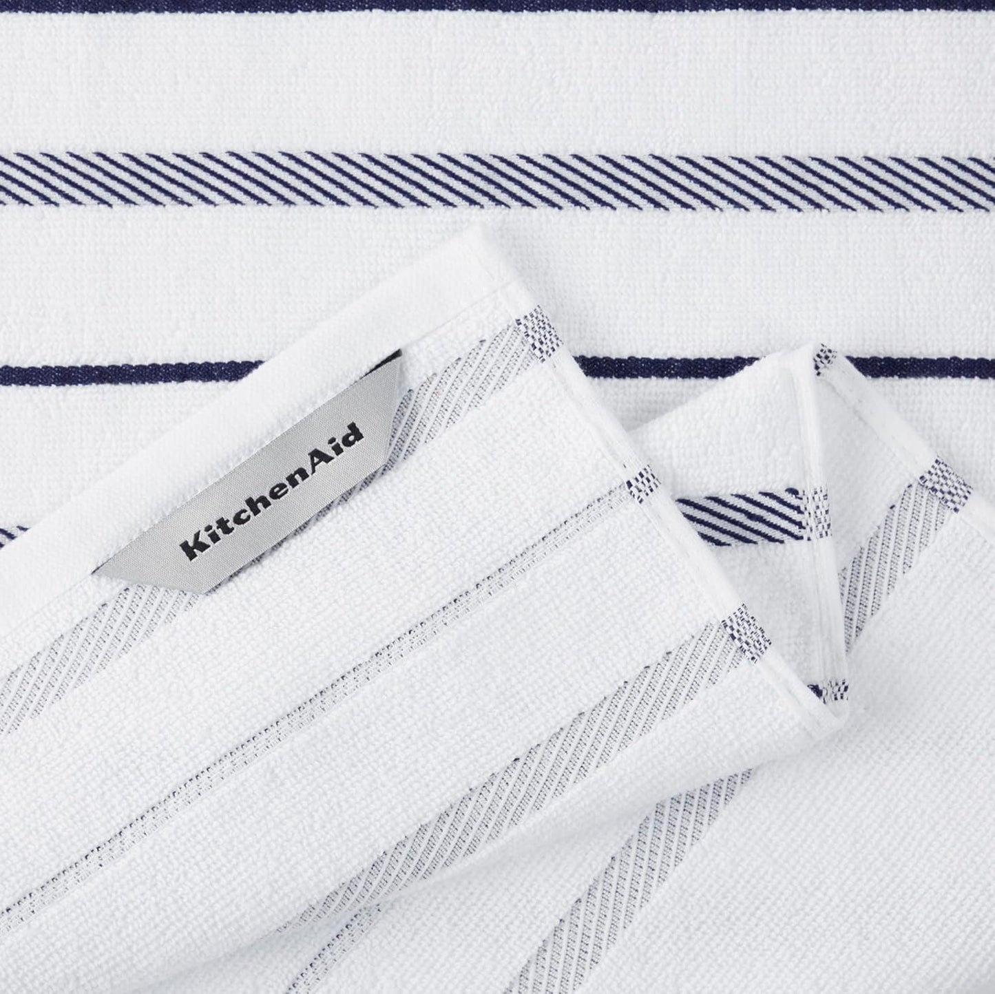 KitchenAid Albany Kitchen Towel 4-Pack Set, Cobalt Blue/White, 16"x26"