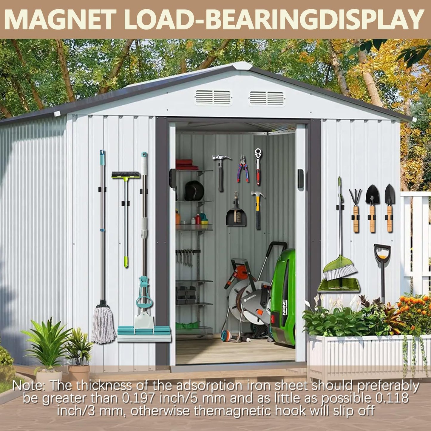 3-H Magnetic Broom Holder 4 Piece Set, 304 Stainless Steel Broom Holder Wall Mount, No Drilling Magnetic Tool Holder with 2 Mini Magnetic Hooks for Garage Garden Laundry Kitchen, Black