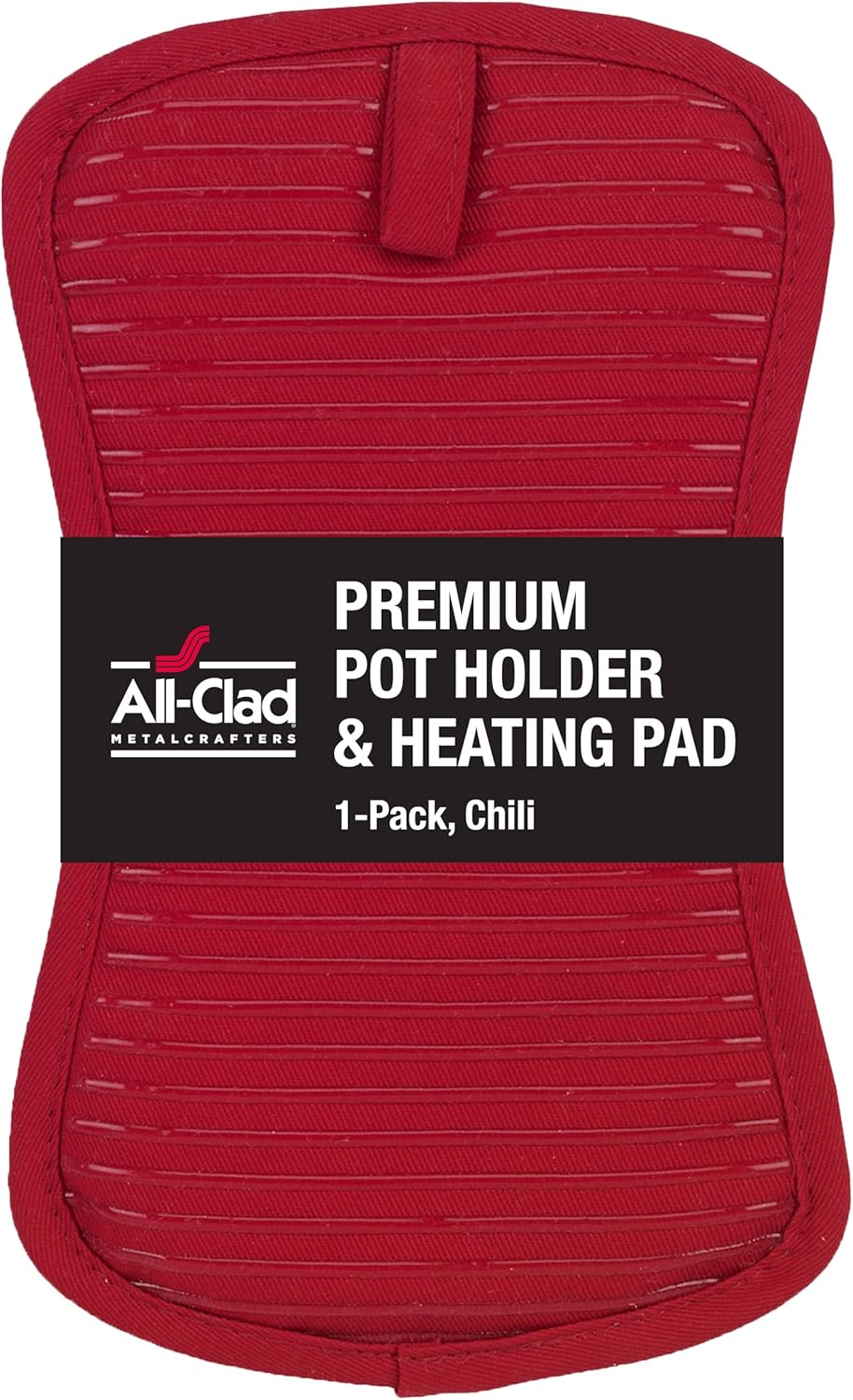 All-Clad Premium Pot Holder & Heating Pad, (1-Pack) Heat Resistant to 500 Degrees, 100% Cotton 10"x6.25" for Kitchen and Barbeque, Chili Red