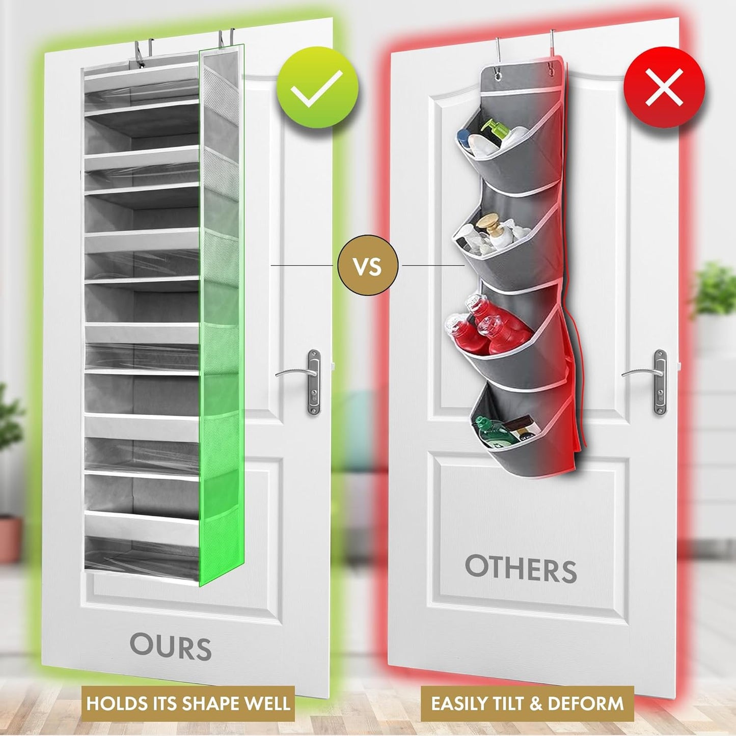 HOMELUX THEORY 1 PC Heavy Duty Over the Door Organizer 55x14x6.7, 6 Large Front & 12 Side Pockets, Hanging Storage Closet Door Organizer for Bedroom, Bathroom and Baby Nursery Storage (Baby Pink)