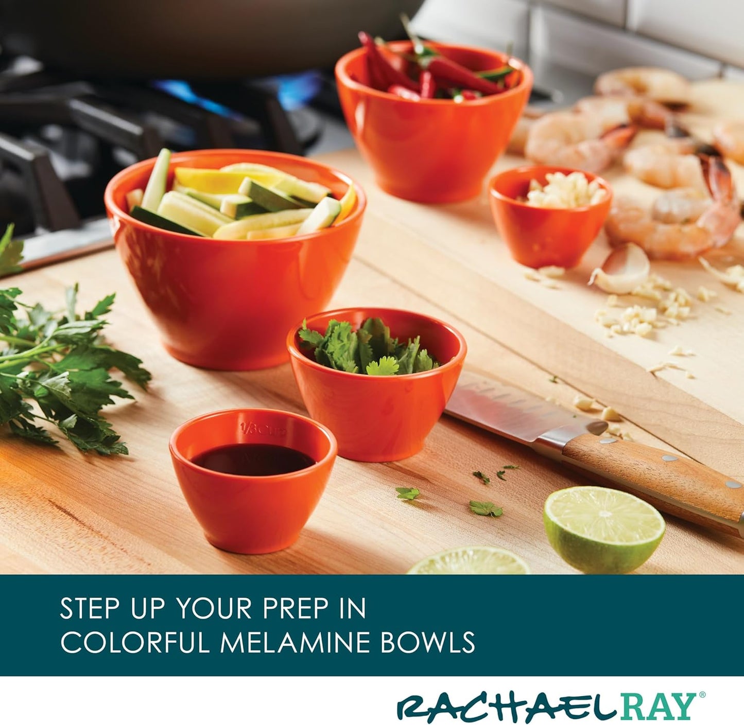 Rachael Ray Pantryware Mixing Bowl Measuring Cup and Utensil Set, 10 Piece, Orange