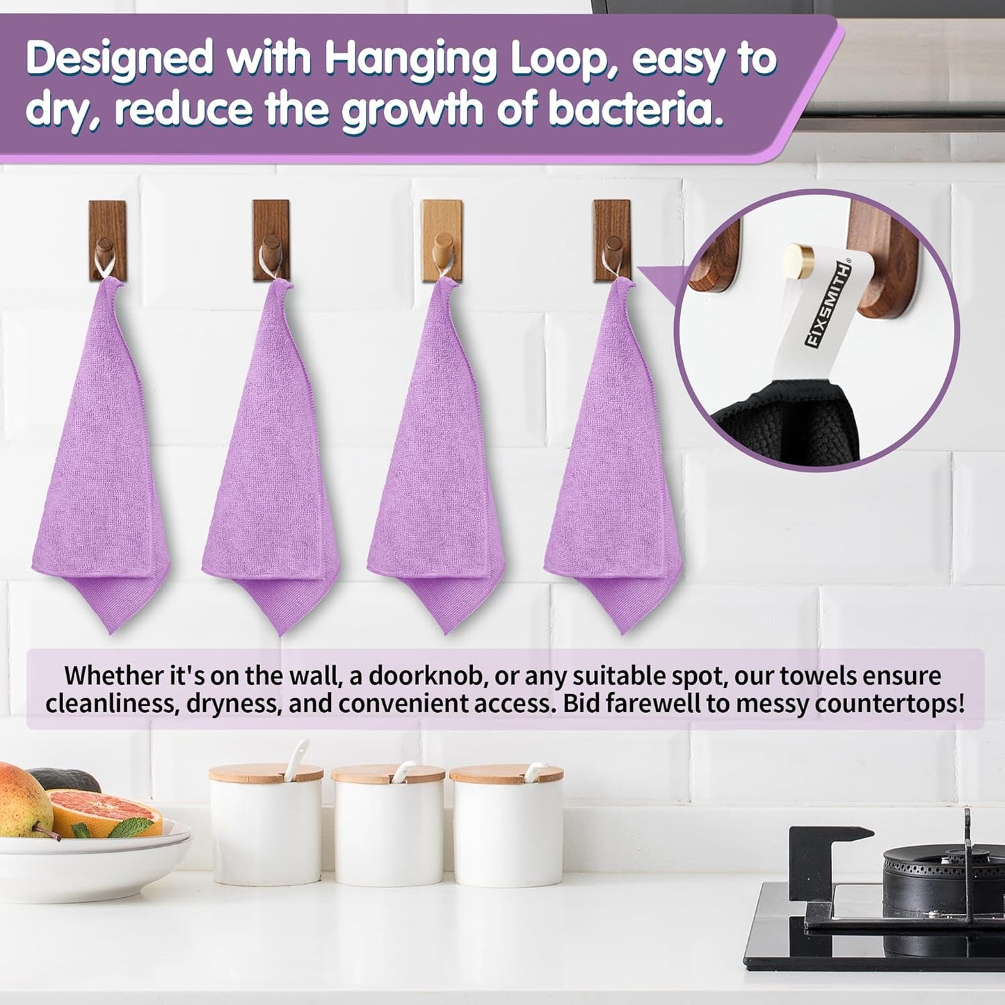 FIXSMITH Purple Microfiber Cleaning Cloth -Pack of 8, Highly Absorbent Cleaning Rags, 16"X12" All Purpose Cleaning Towels for Housekeeping, Kitchen, Car, Lint Free and Reusable Microfiber Towels