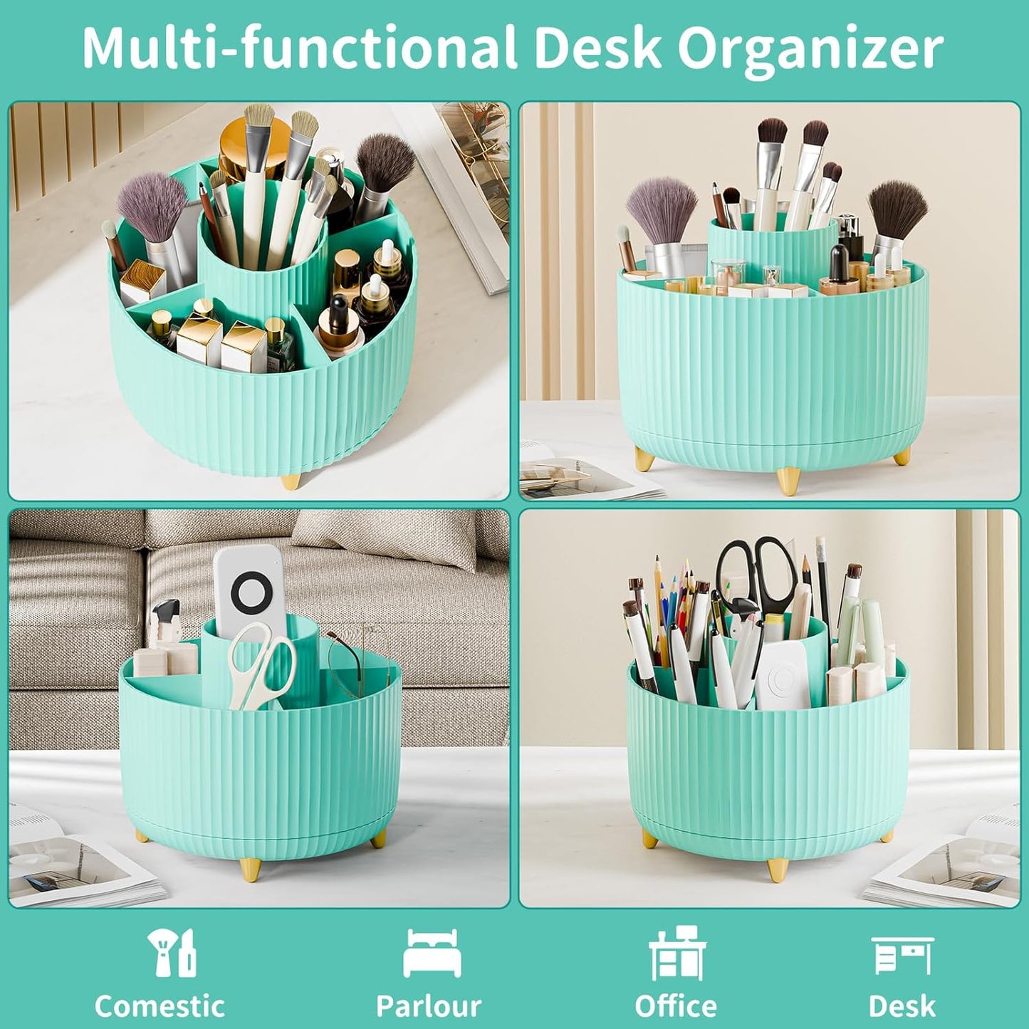 360° Rotate Makeup Brush Holder Organizer, Makeup Organizers Countertop, Makeup organization and Skincare Storage for Vanity, Desktop, Bathroom (Mint Green)