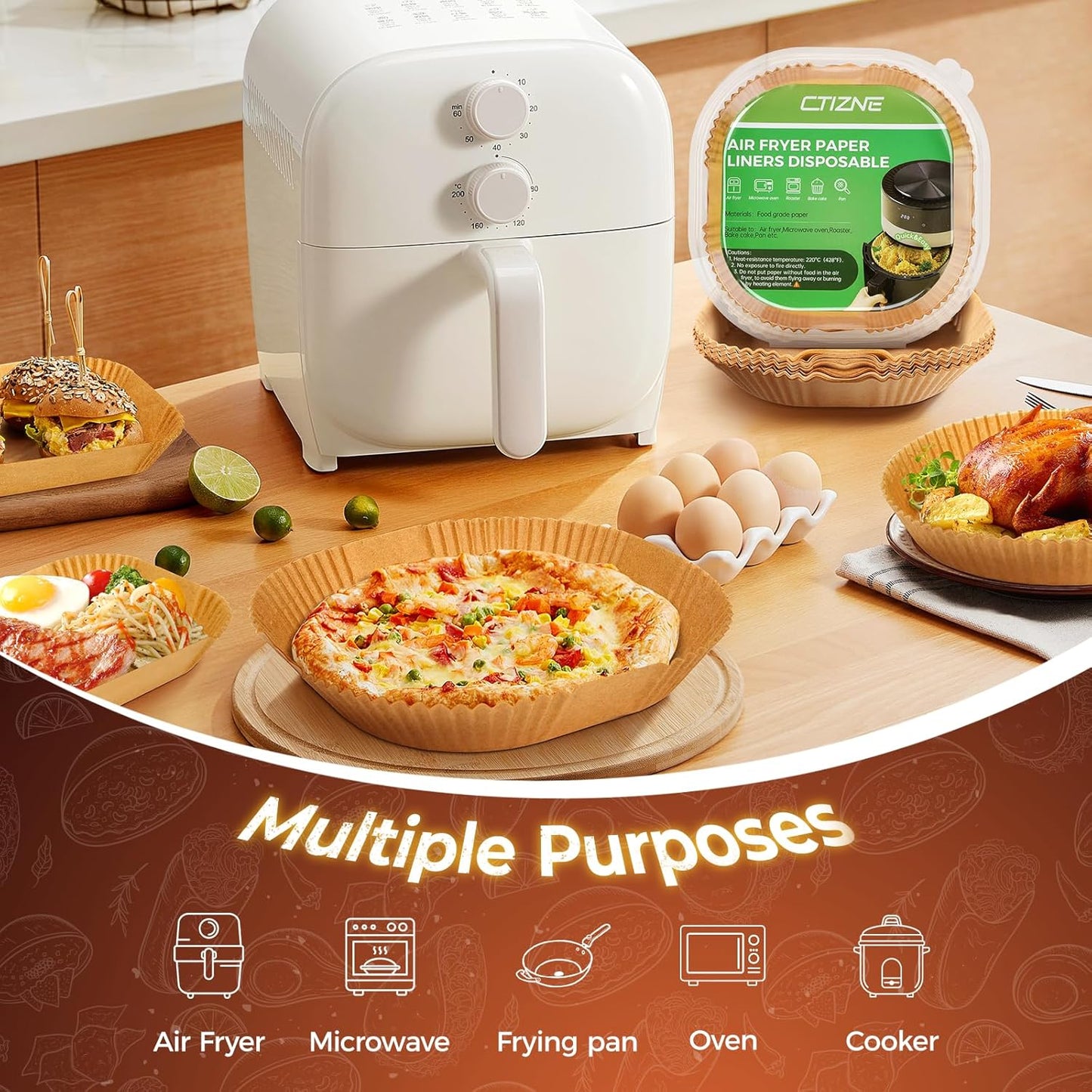 Air Fryer Liners Disposable, 150Pcs 8" Square [Food Grade Material] Unbleached Parchment Paper Liners Non-Stick & Waterproof Oilproof for 5-8 QT Airfryer Basket, Baking, Roasting Microwave, Oven