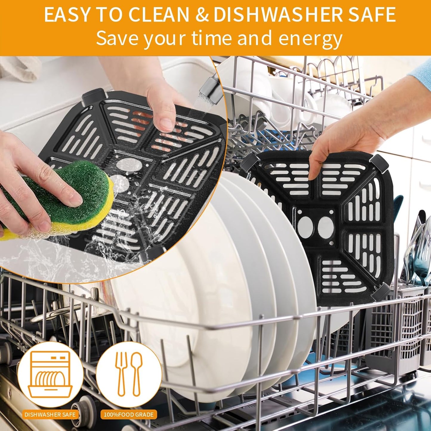 Air fryer Replacement Parts for BLACK+DECKER Purify 2QT Air Fryer, 6.3’’×6.3’’ Air Fryer Grill Pan Grill Plate Crisper Plate Accessories Tray Rack