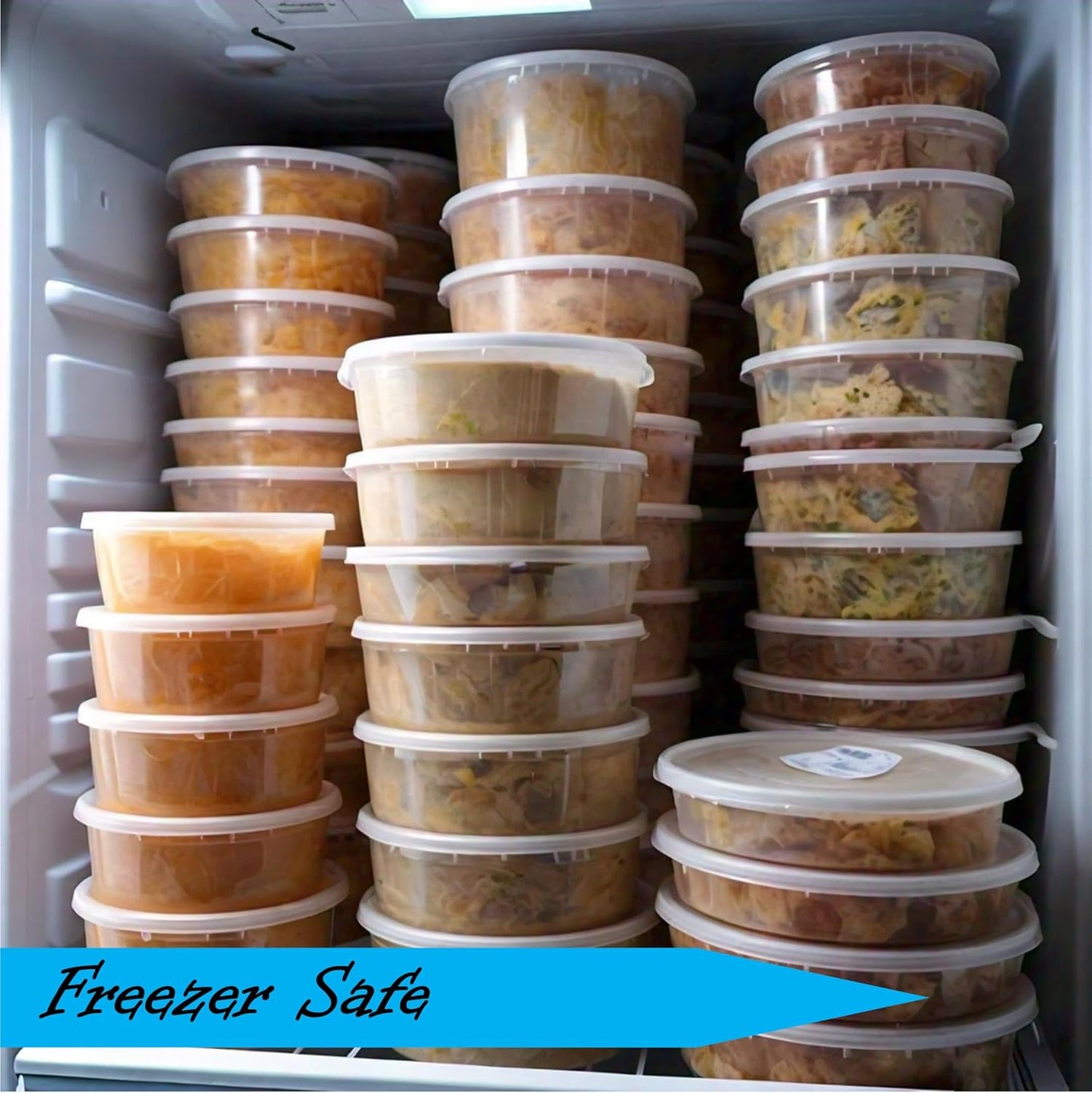 Mr Miracle 8OZ Deli Containers with Lids - 48 Pack of 8 oz Clear Airtight Reusable Plastic Food and Multi-Purpose Deli Containers - Microwave, Freezer, and Dishwasher Safe