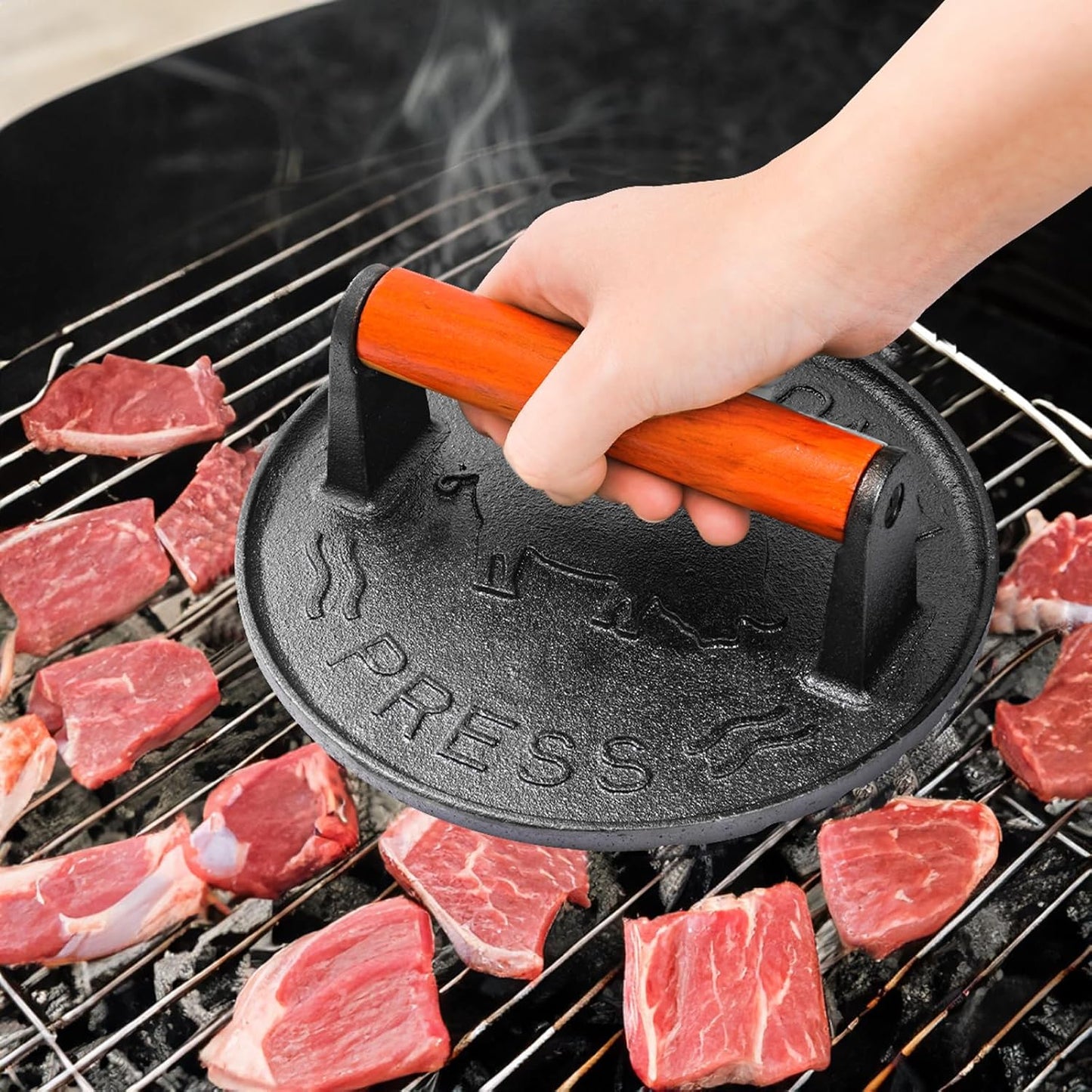 vivicreate 8.5 inch Rectangle & 7 inch Round Smash Burger Hamburger Smasher Patty Maker cast Iron Grill Weight Bacon Press Wood Handle prensa de hamburguesas prensa de Hierro fundido