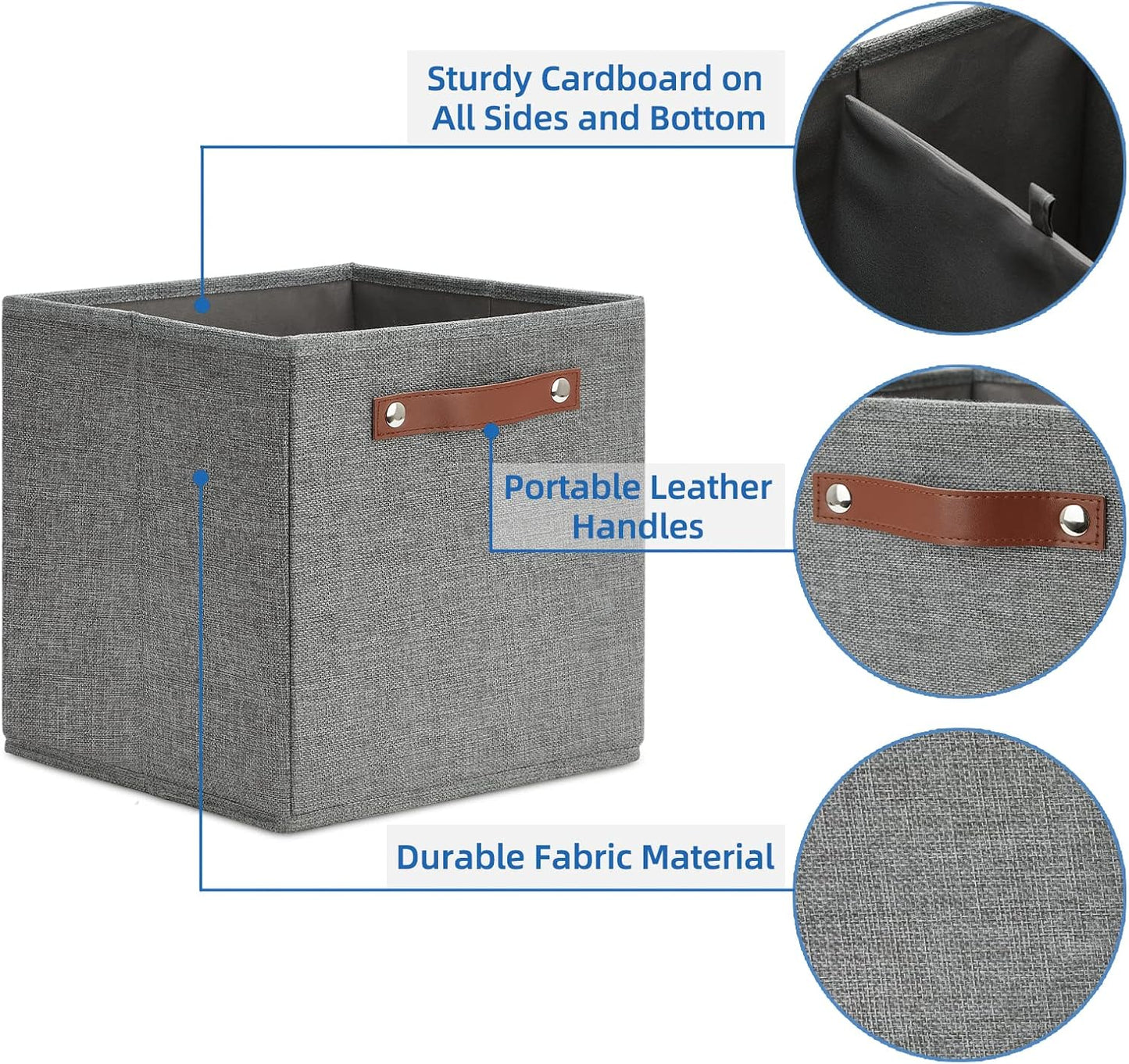 Temary 11 Inch Cube Storage Bins 4PCs Fabric Storage Cubes Storage Baskets Organizer with Handles, Foldable Baskets for Organizing Clothes, Toys, Towels (Grey, 11x11x11)