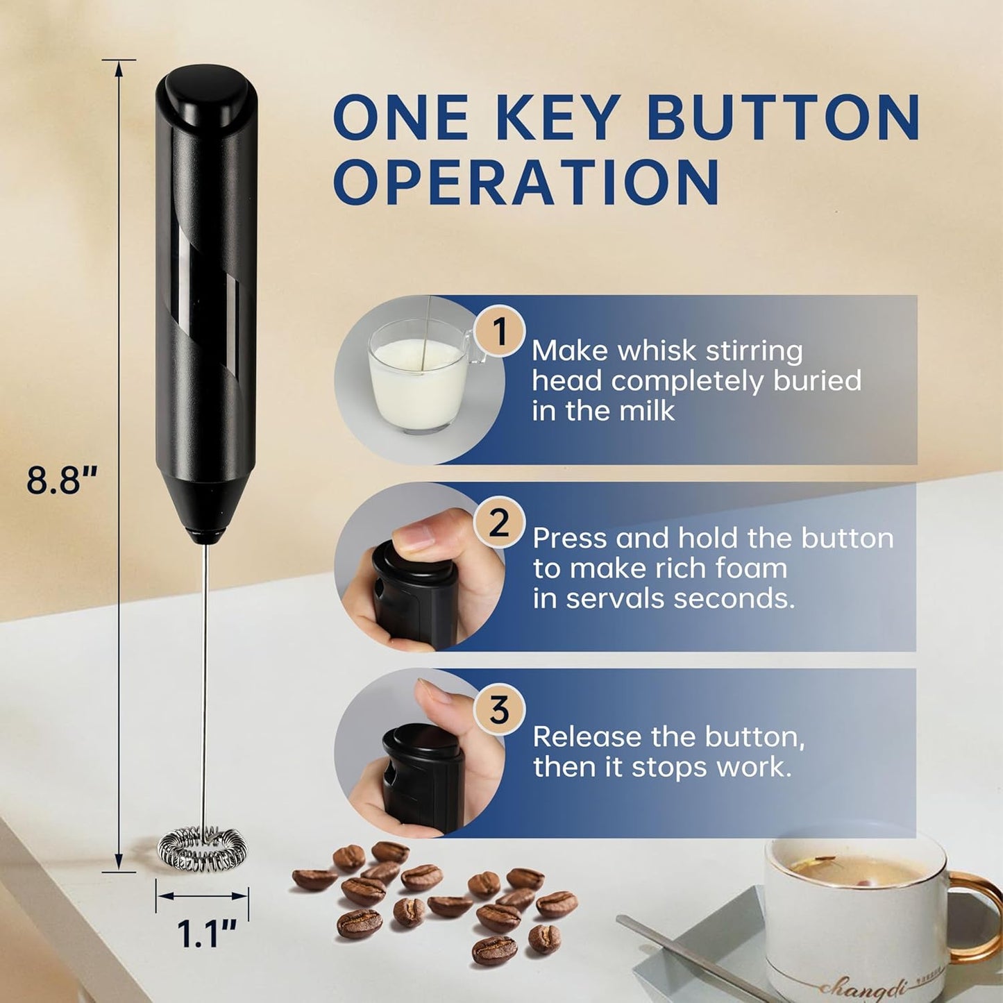 YSSOA Electric Milk Frother Handheld with Stainless Steel Stand Battery Operated Whisk Drink Mixer for Coffee, Frappe, Matcha, Latte, Hot Chocolate, Mini Hand Blender, Black 2 Pack