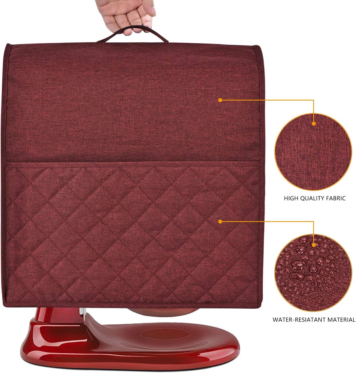 Stand Mixer Dust-proof Cover for KitchenAid Mixer，Multi Pockets for Various Kitchen Appliance Accessories，Water-resistant，Easy Cleaning (Wine red, Fit for Tilt Head 4.5-5 Quart)