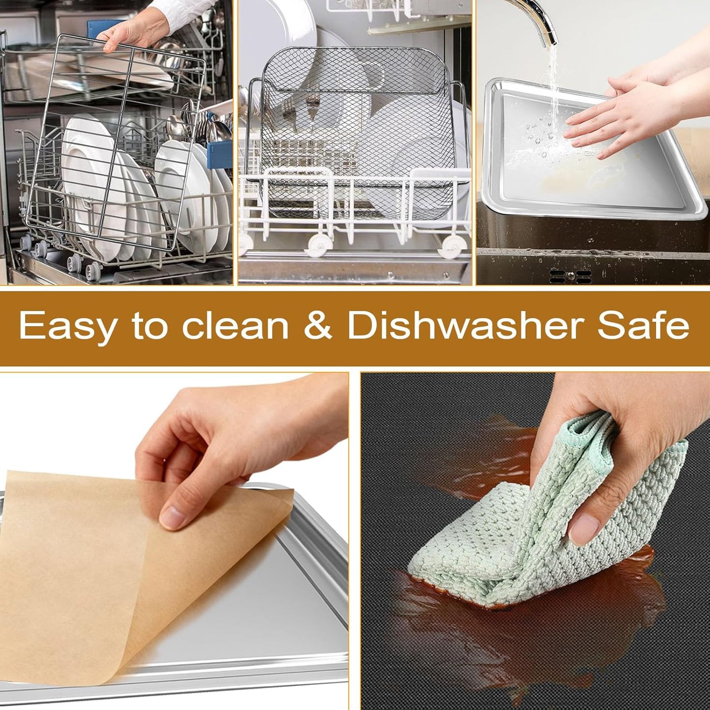 5-Pack Air Fryer Replacement Set for Emeril Lagasse 26QT, Includes Non-Stick Baking Pan, Basket, Air Fryer Rack, 2 Mats & 100 Parchment Papers, Stainless Steel Bakeware Set