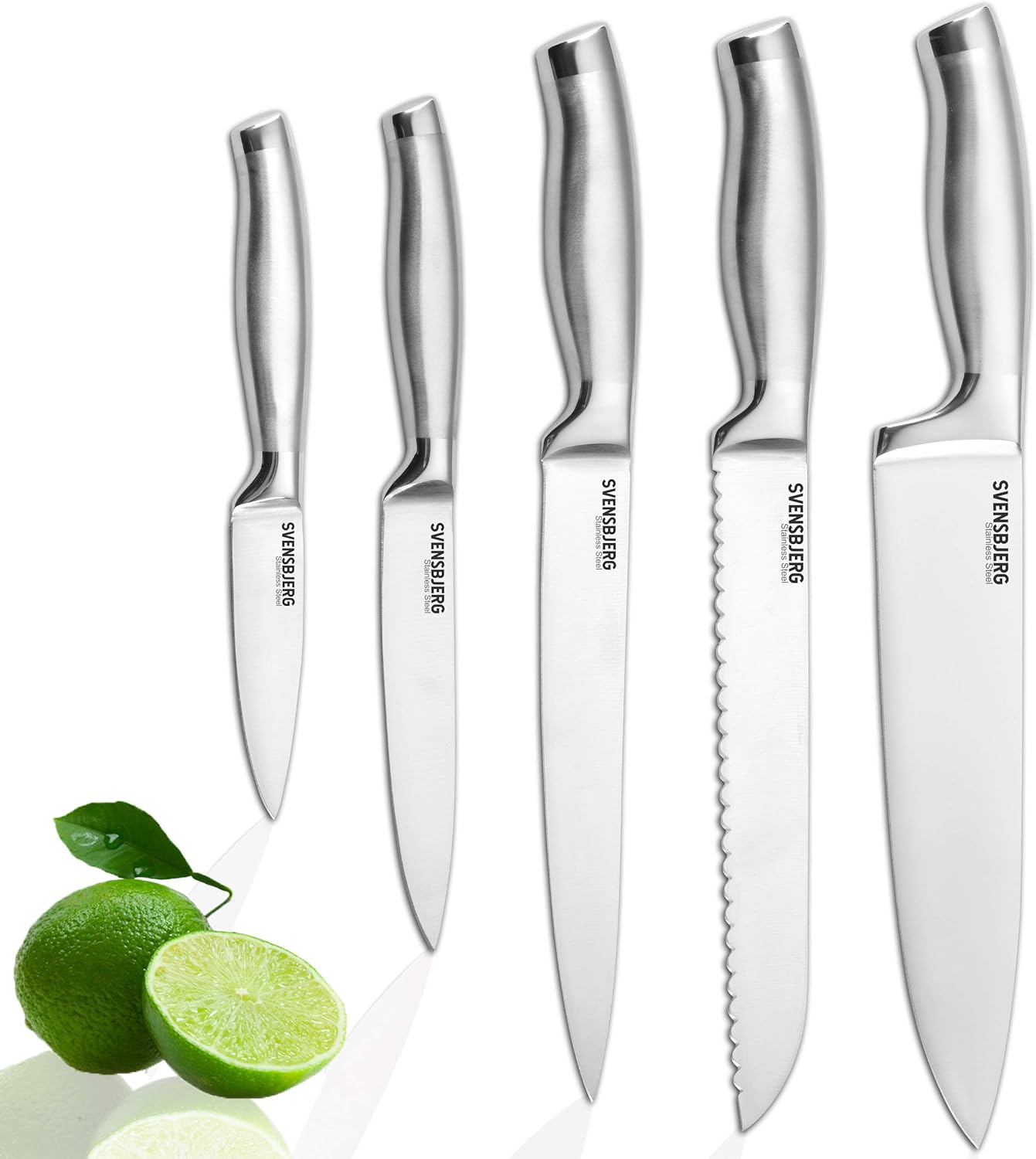 Kitchen Knives Set with Block, Sharp Stainless Steel Chefs, Bread, Paring, Slicing, Utility Knives | SB-MB101-KS101