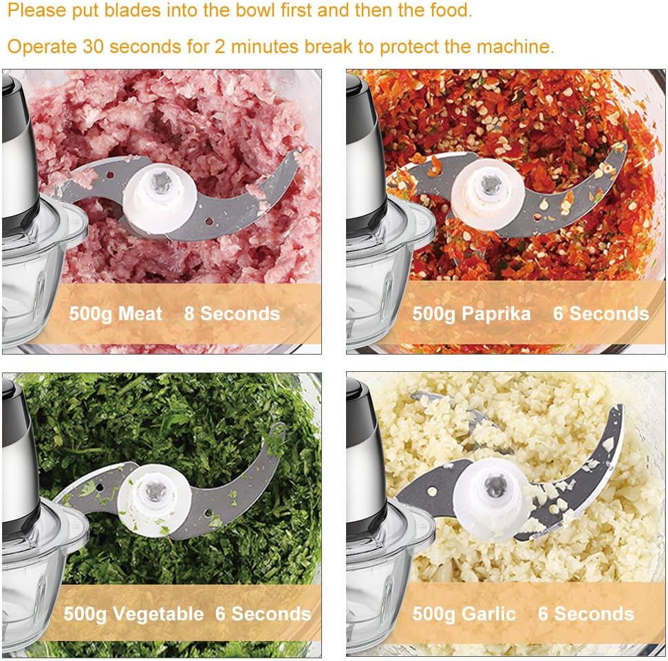 Electric Food Chopper, 5-Cup Food Processor by Homeleader, 1.2L Glass Bowl Grinder for Meat, Vegetables, Fruits and Nuts, Stainless Steel Motor Unit and 4 Sharp Blades, 300W