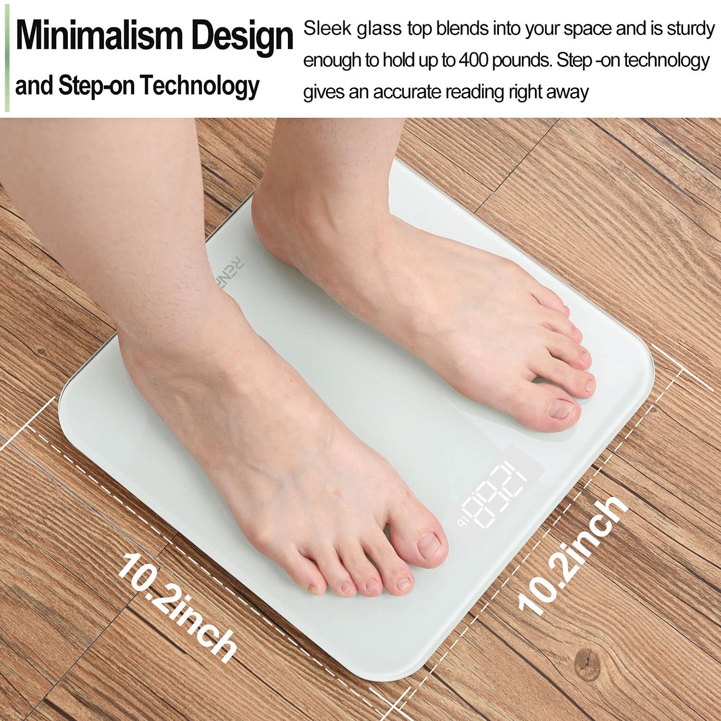 RENPHO Digital Bathroom Scales Weighing Scale with High Precision Sensors Body Weight Scale (Stone/lb/kg) - White, Core 1S