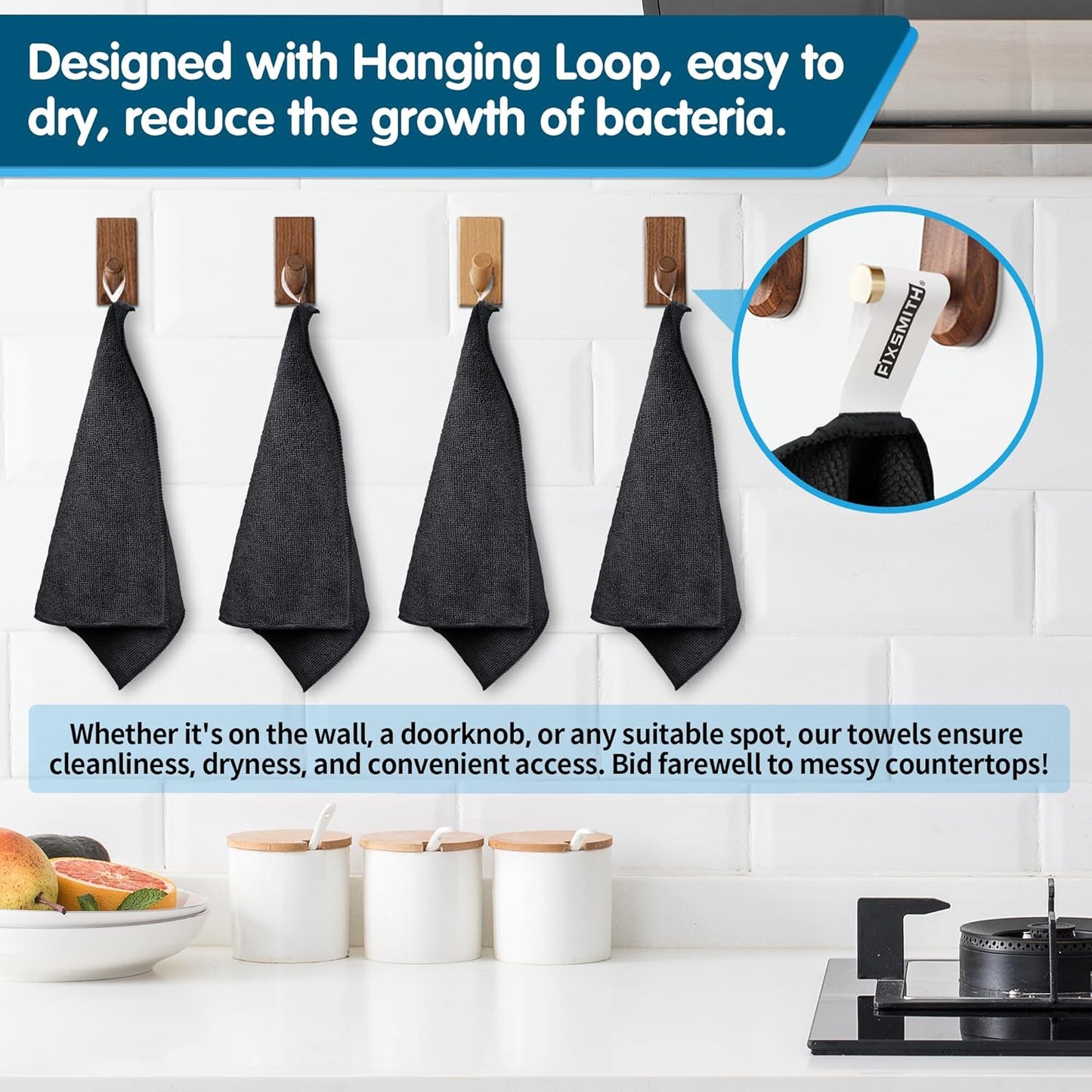 FIXSMITH Black Microfiber Cleaning Cloth -Pack of 8, Highly Absorbent Cleaning Rags, 16"X12" All Purpose Cleaning Towels for Housekeeping, Kitchen, Car, Lint Free and Reusable Microfiber Towels