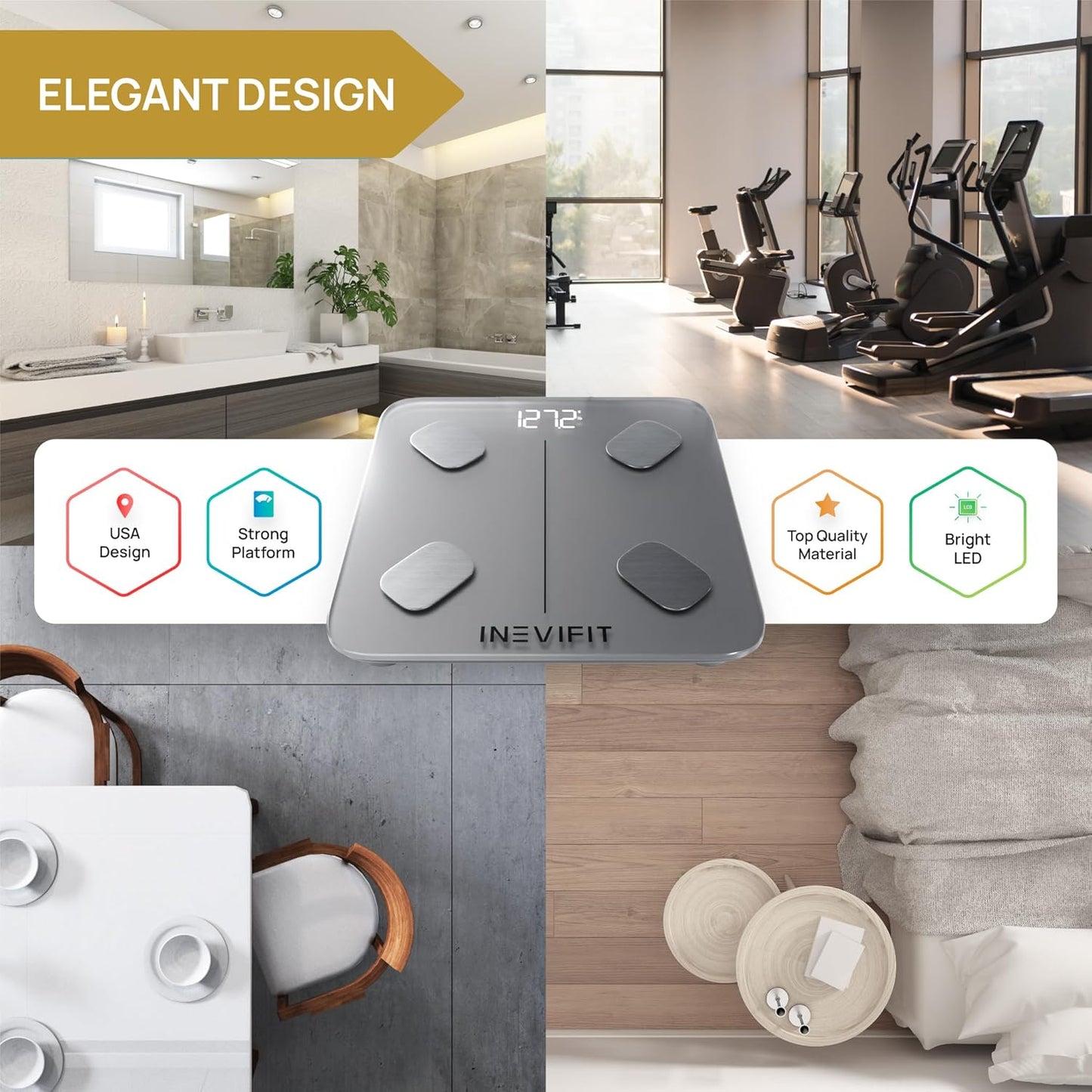 INEVIFIT Smart Body Fat Scale, Highly Accurate Bluetooth Digital Bathroom Body Composition Analyzer, Measures Weight, Body Fat, Water, Muscle, Visceral Fat & Bone Mass for Unlimited Users (Eco-SIL)