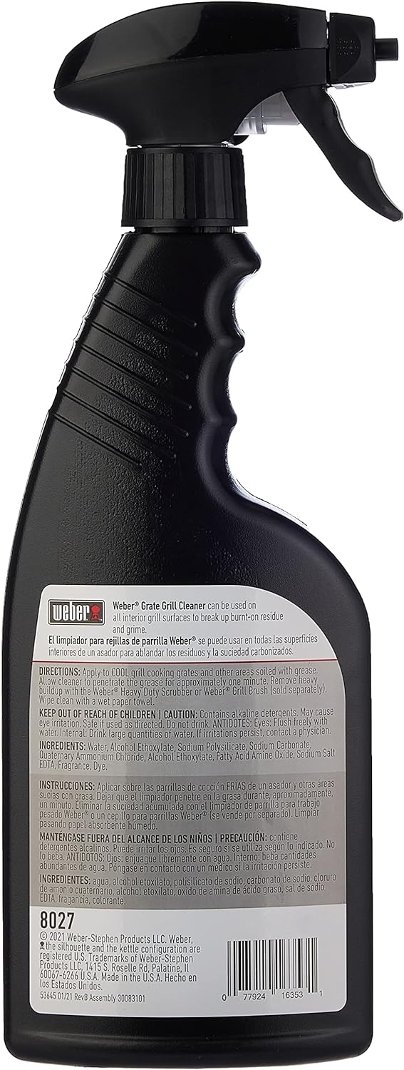 Weber Grill Grate Cleaner and Degreaser for Outdoor Grills and BBQs, 16 oz Spray Bottle